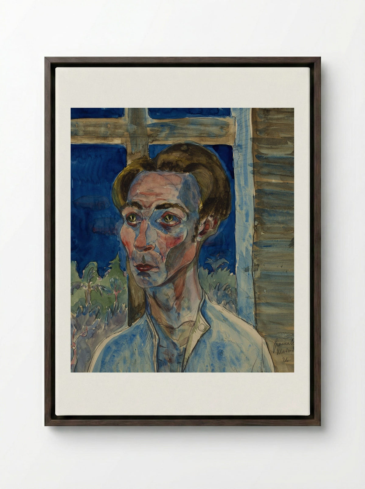 Myself with a Window Frame Cross - Hermann Max Pechstein - Framed Canvas Dark Wood