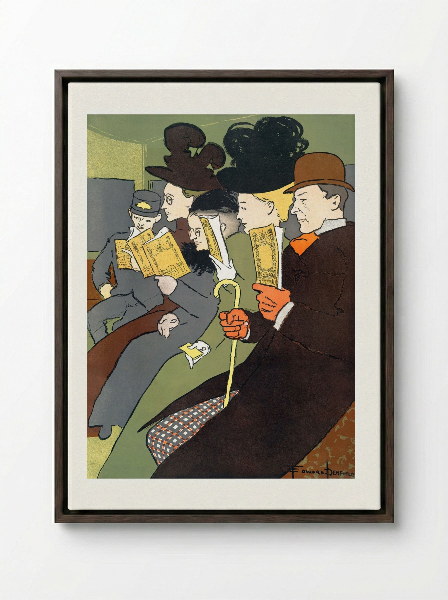 People Reading Books - Edward Penfield - Framed Canvas Dark Wood
