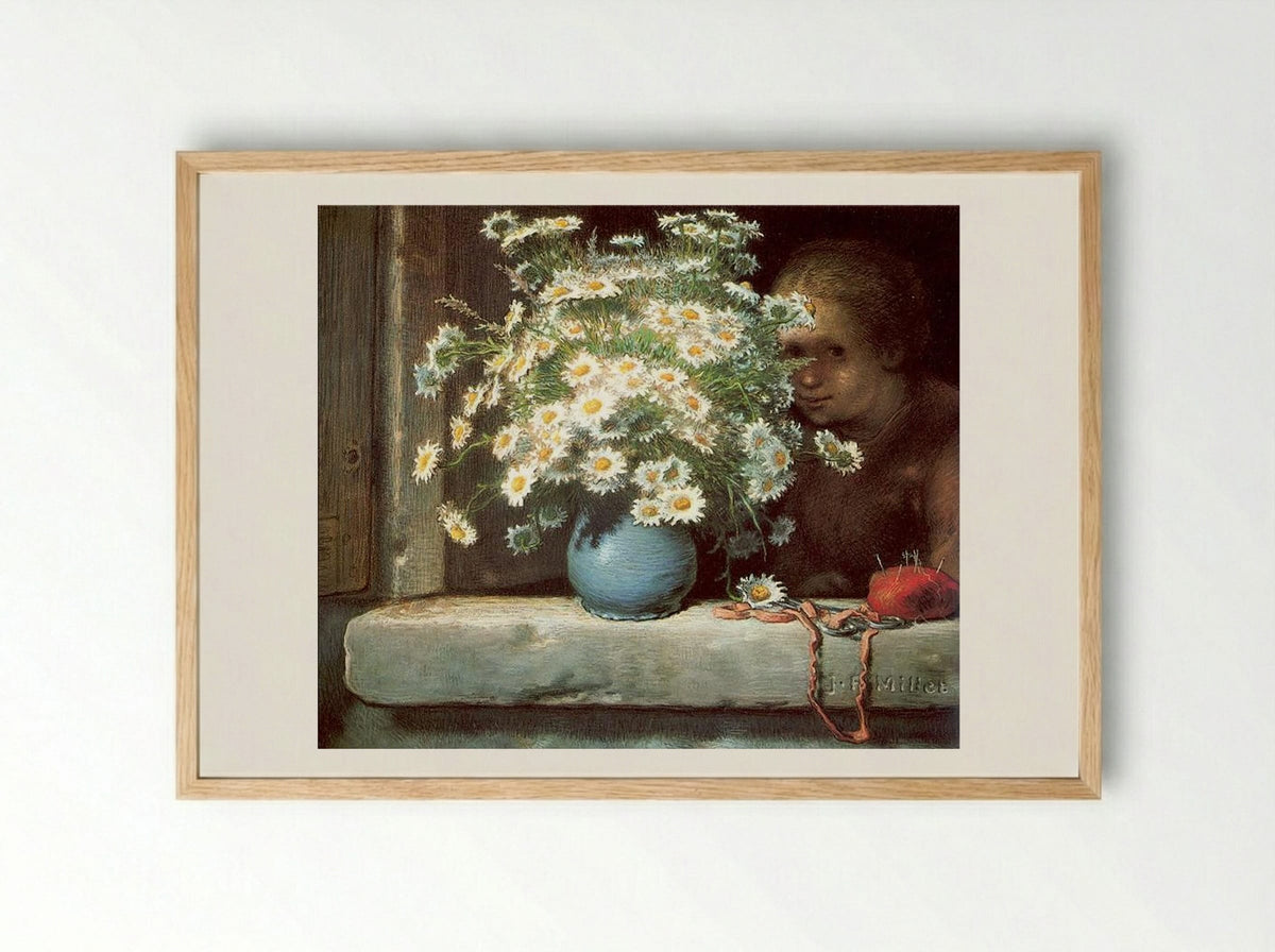 The Bouquet of Marguerites - Jean-François Millet - Framed Print Wood