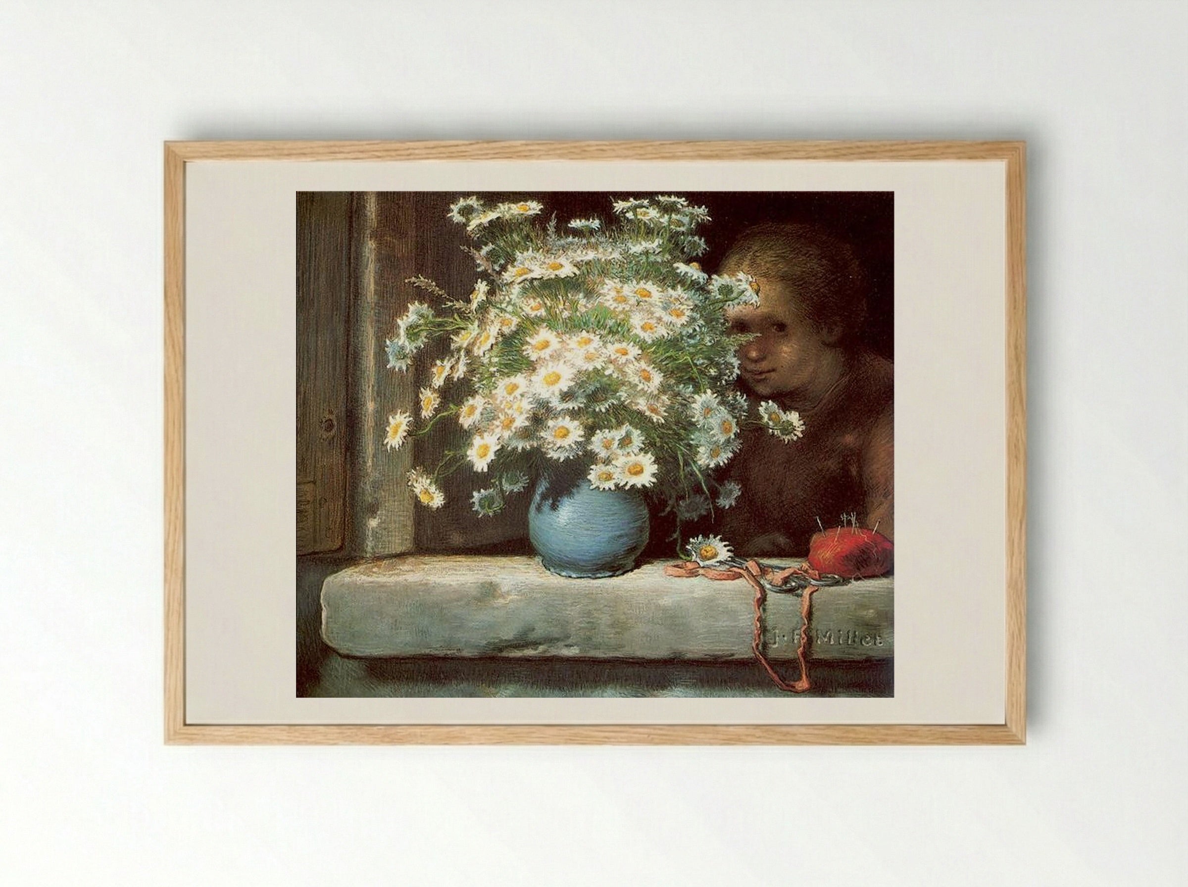 The Bouquet of Marguerites - Jean-François Millet - Framed Print Wood