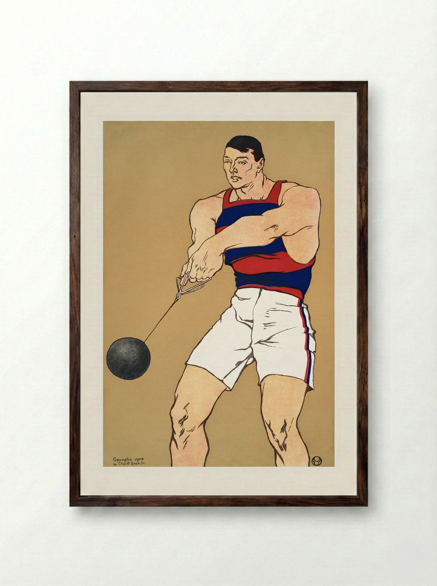Hammer Throw - Edward Penfield - Framed Print Dark Wood