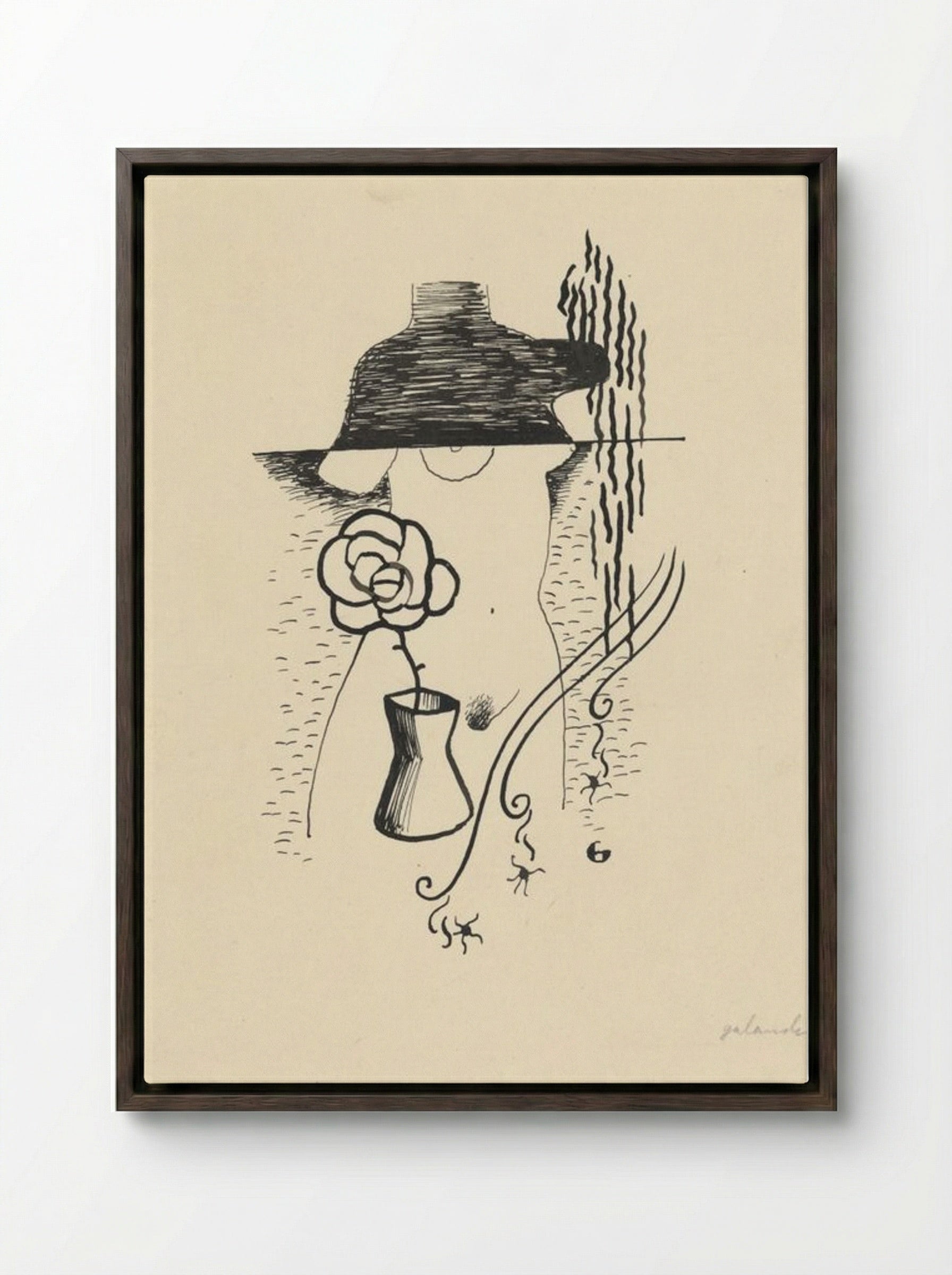 Woman and Flower - Mikuláš Galanda - Framed Canvas Dark Wood