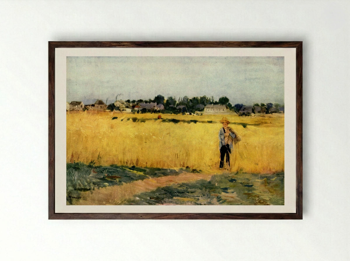In the Wheatfield at Gennevilliers - Berthe Morisot - Framed Print Dark Wood