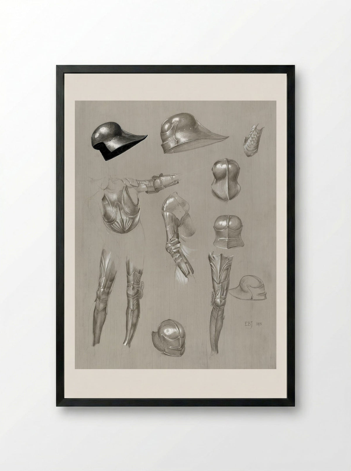 Studies of a Suit of Armour - Edward Burne-Jones - Framed Print Black