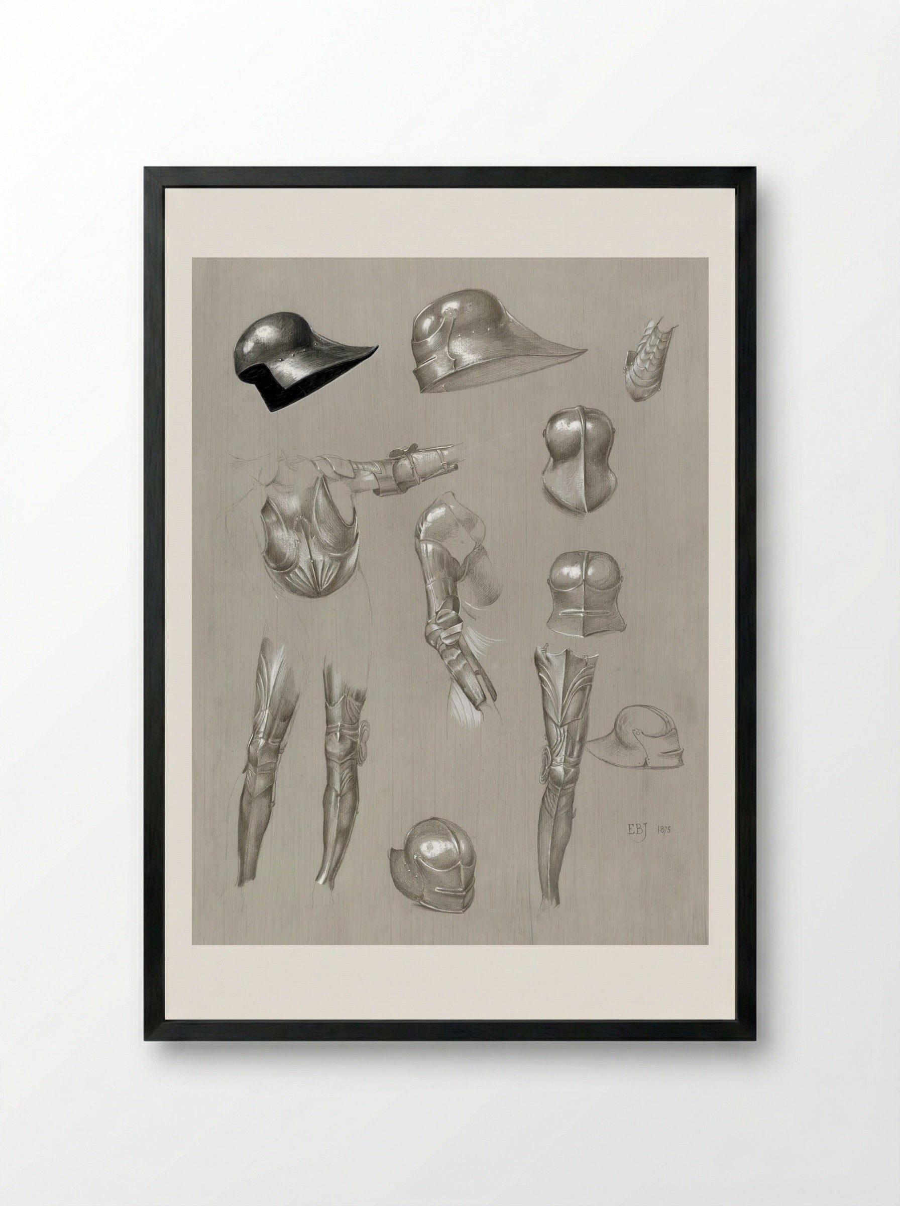 Studies of a Suit of Armour - Edward Burne-Jones - Framed Print Black