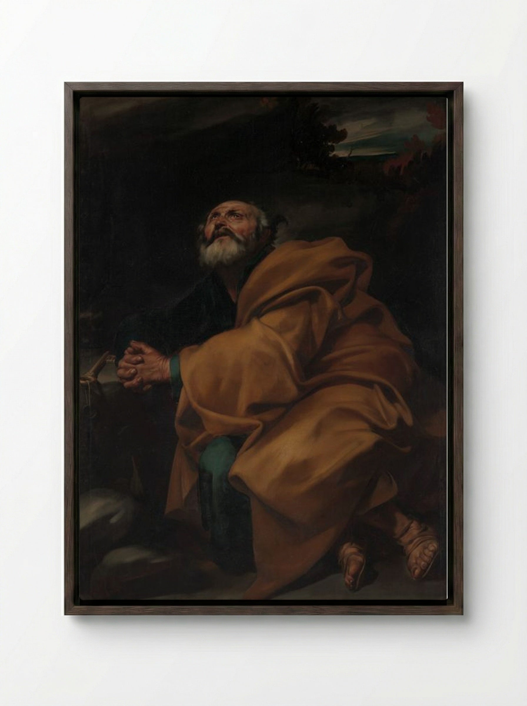 The Tears of Saint Peter - Jusepe de Ribera - Framed Canvas Dark Wood