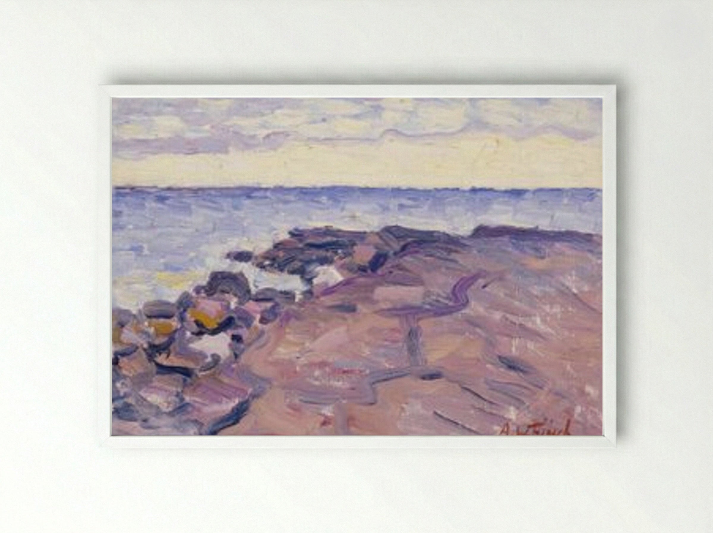 Rantakallioita (Rocky Shore) - Alfred William Finch - Framed Print White