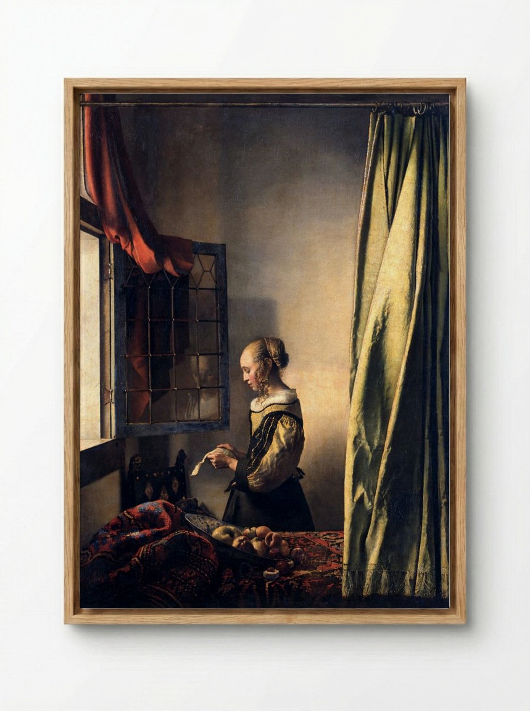 Girl Reading a Letter by an Open Window - Johannes Vermeer - Framed Canvas Wood