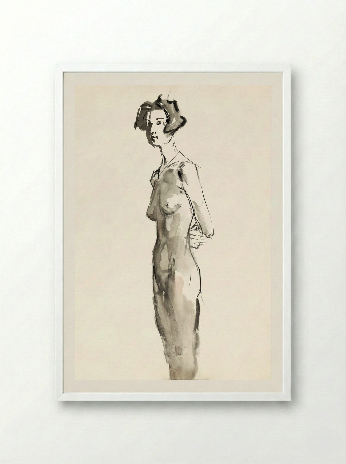 Standing Female Nude - Isaac Israels - Framed Print White
