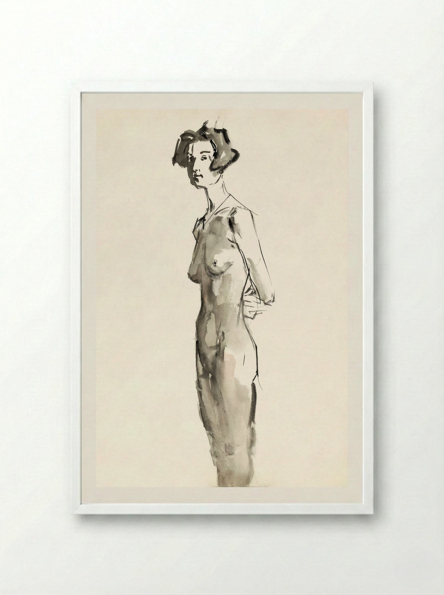 Standing Female Nude - Isaac Israels - Framed Print White