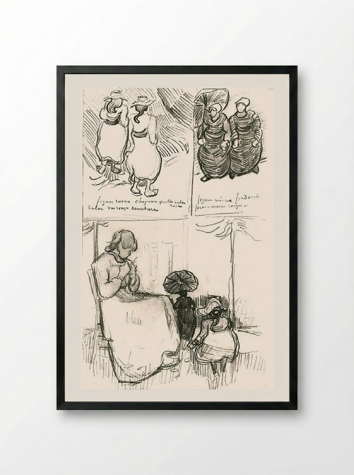 Three Studies of Women - Vincent van Gogh - Framed Print Black