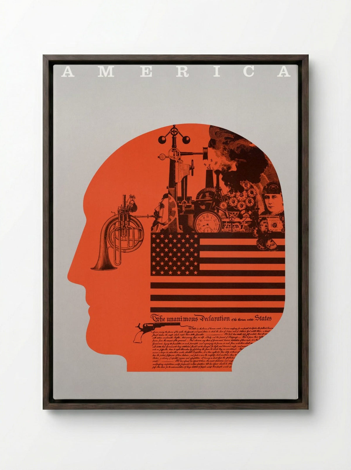 America: The Unanimous Declaration of the Thirteen United States - Fine Art Print - Framed Canvas Dark Wood