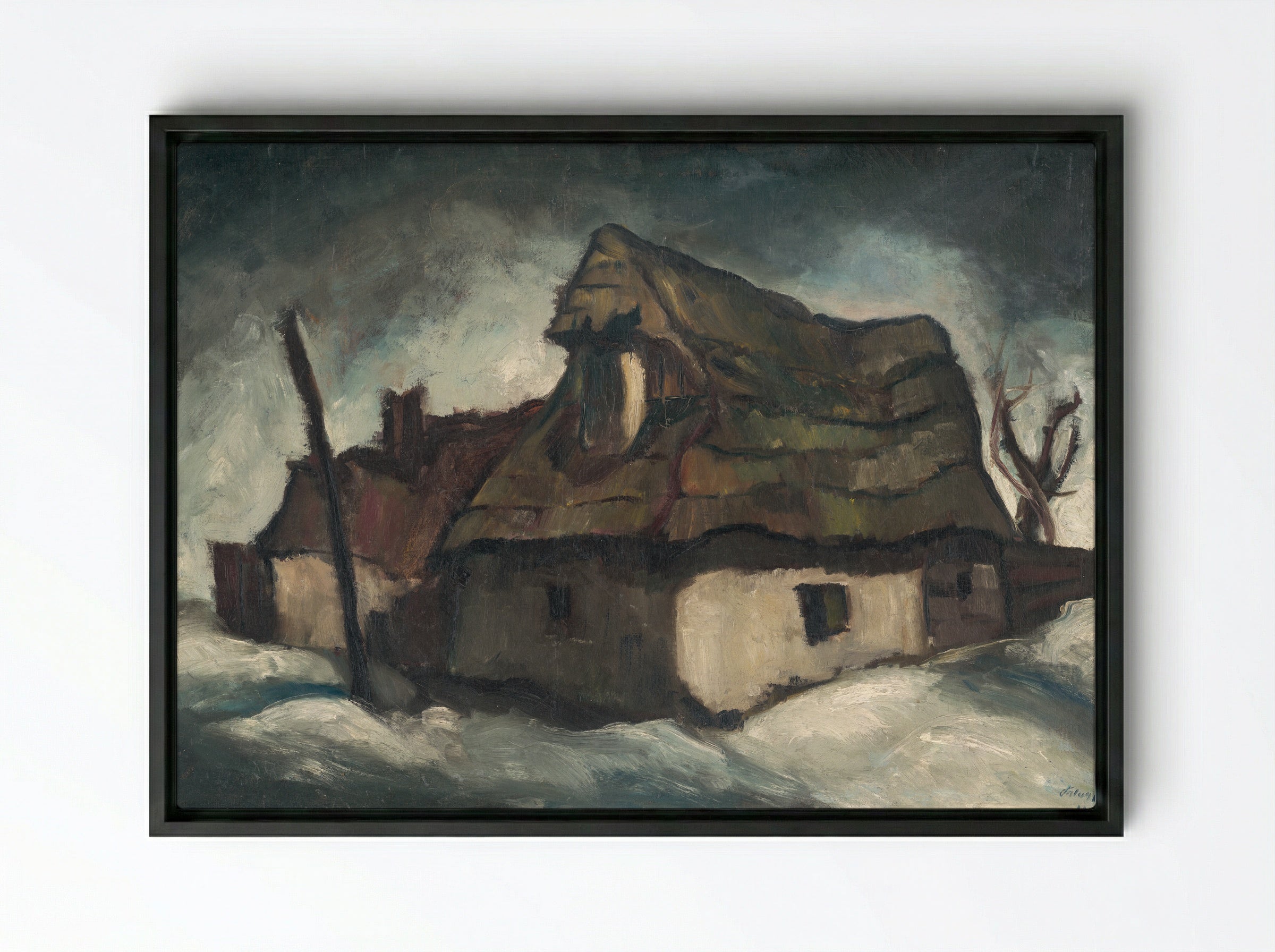 Cottages in Winter - Zolo Palugyay - Framed Canvas Black