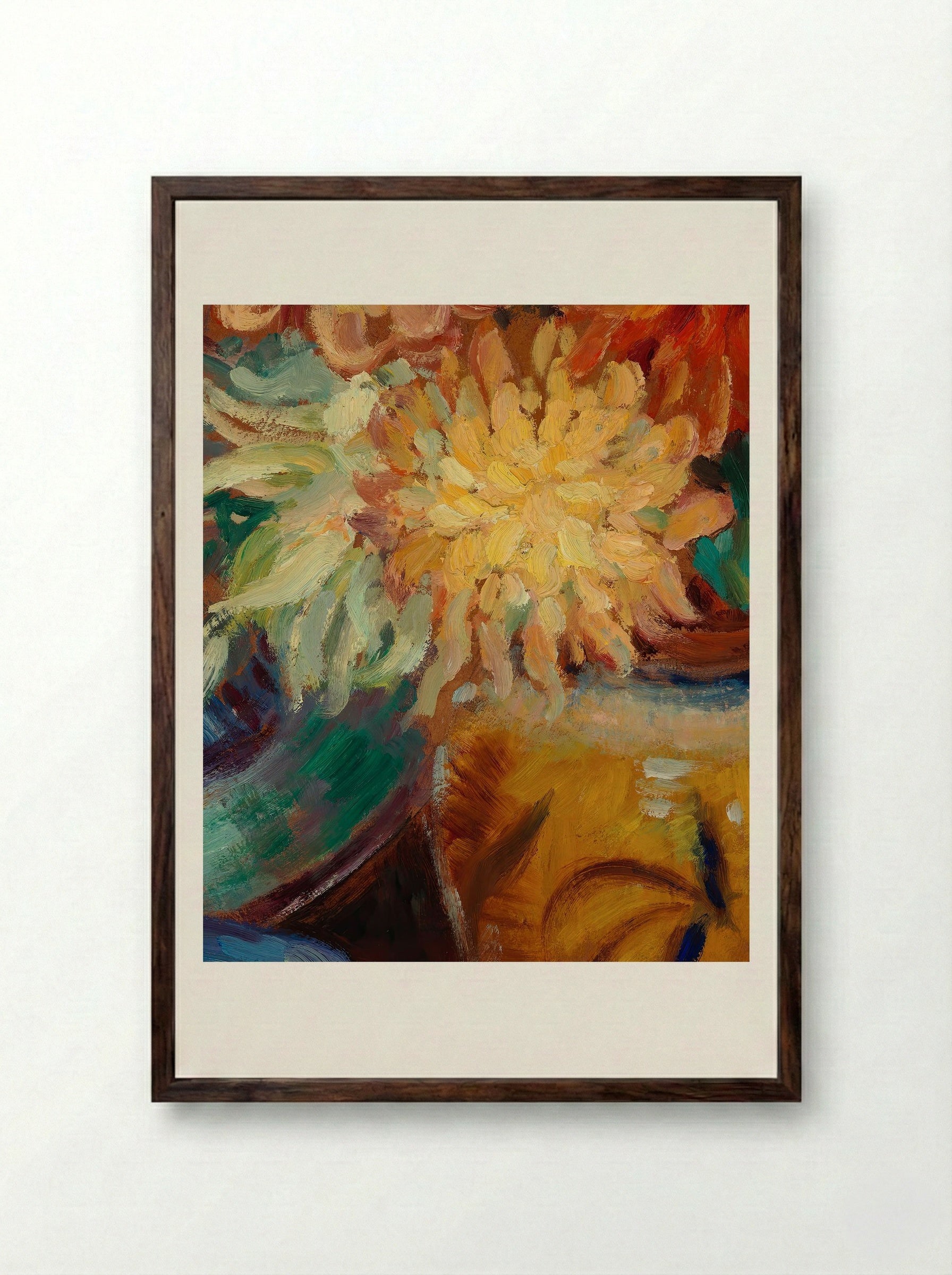 Chrysanthemums - Alfred William Finch - Framed Print Dark Wood