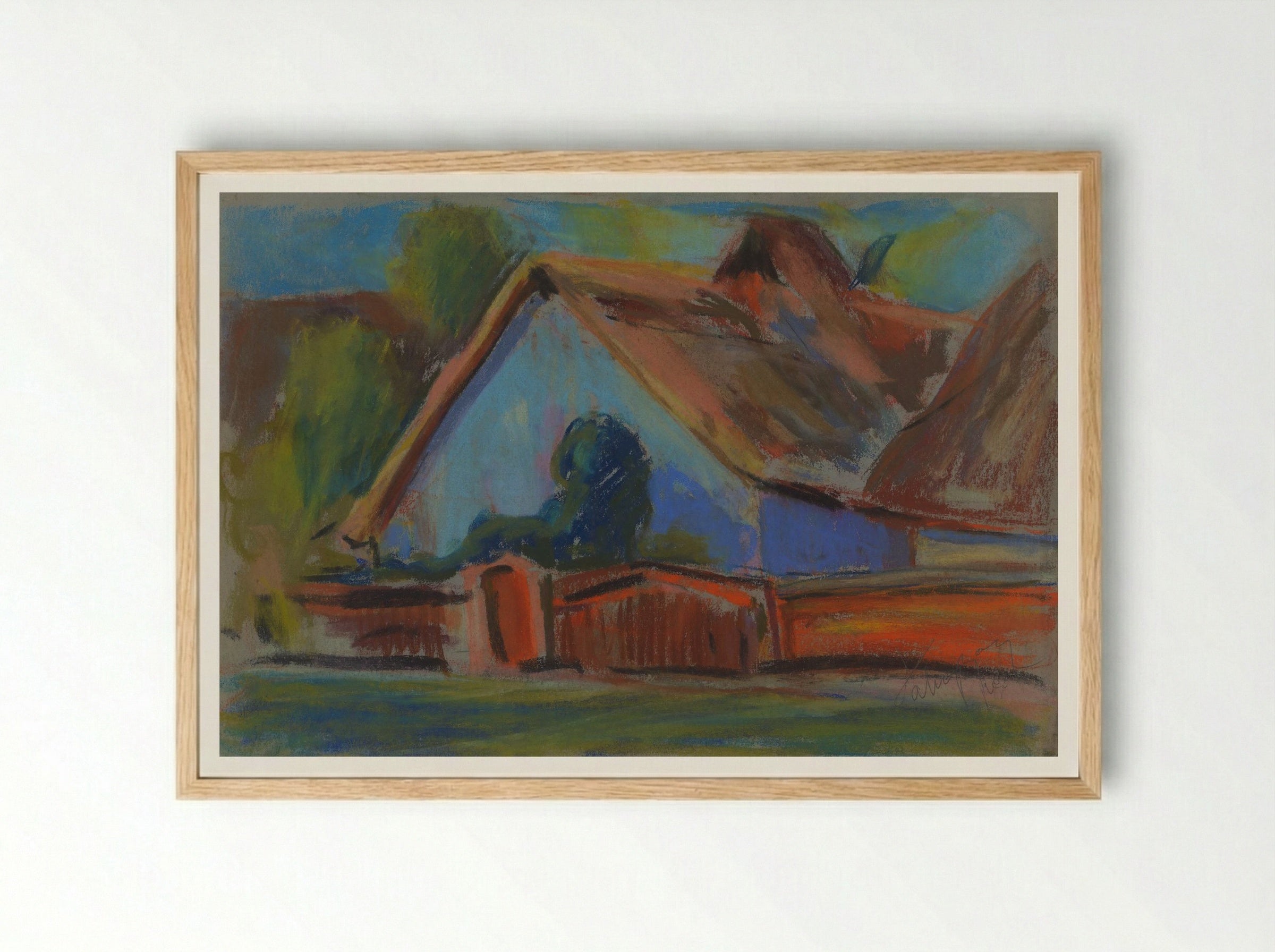 Blue Village Cottage - Zolo Palugyay - Framed Print Wood
