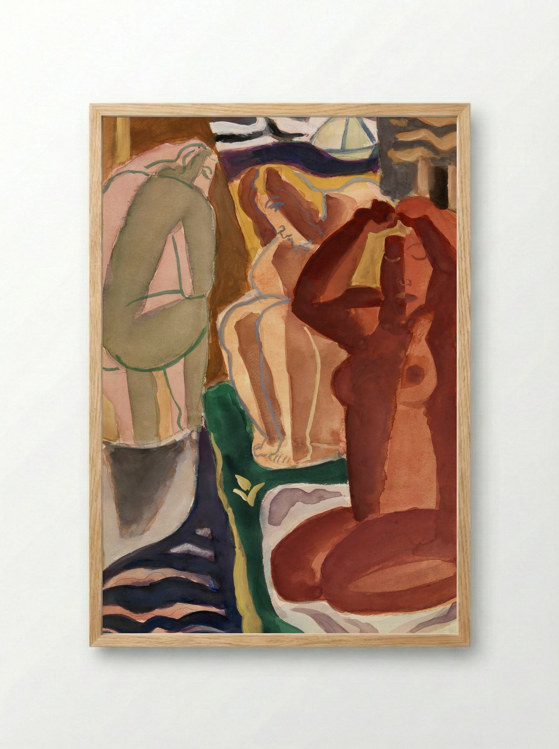 Two Bathing Women and a Bridge Figure - Leo Gestel - Framed Print Wood