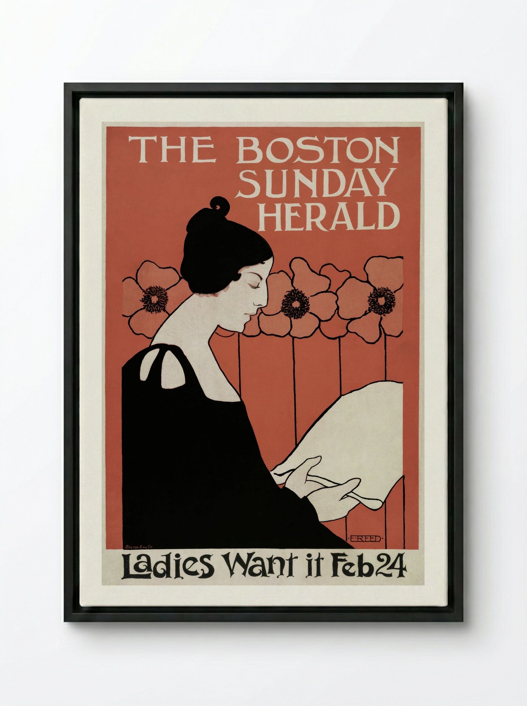 The Boston Sunday Herald - E.E. Reed - Framed Canvas Black