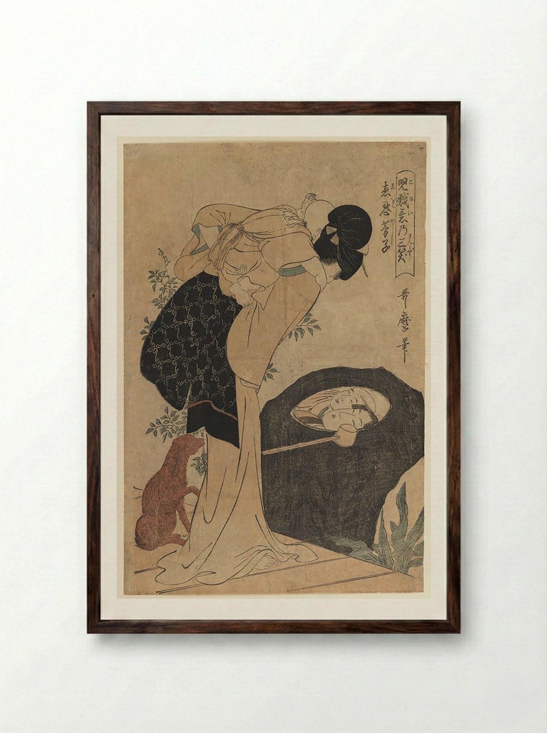 Woman and Child at a Water Basin - Utagawa Toyokuni I - Framed Print Dark Wood
