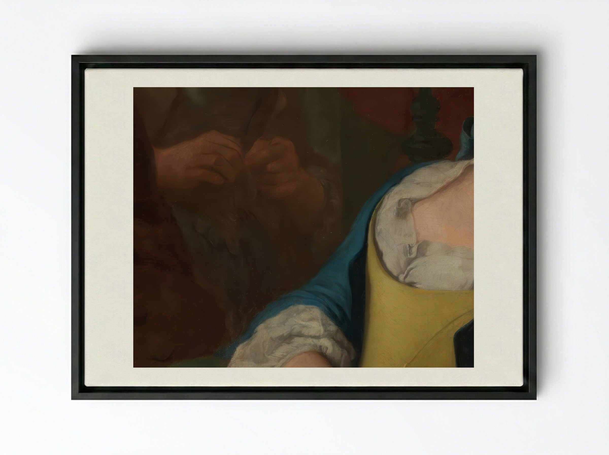 Teasing a Sleeping Girl - Gaspare Traversi - Framed Canvas Black