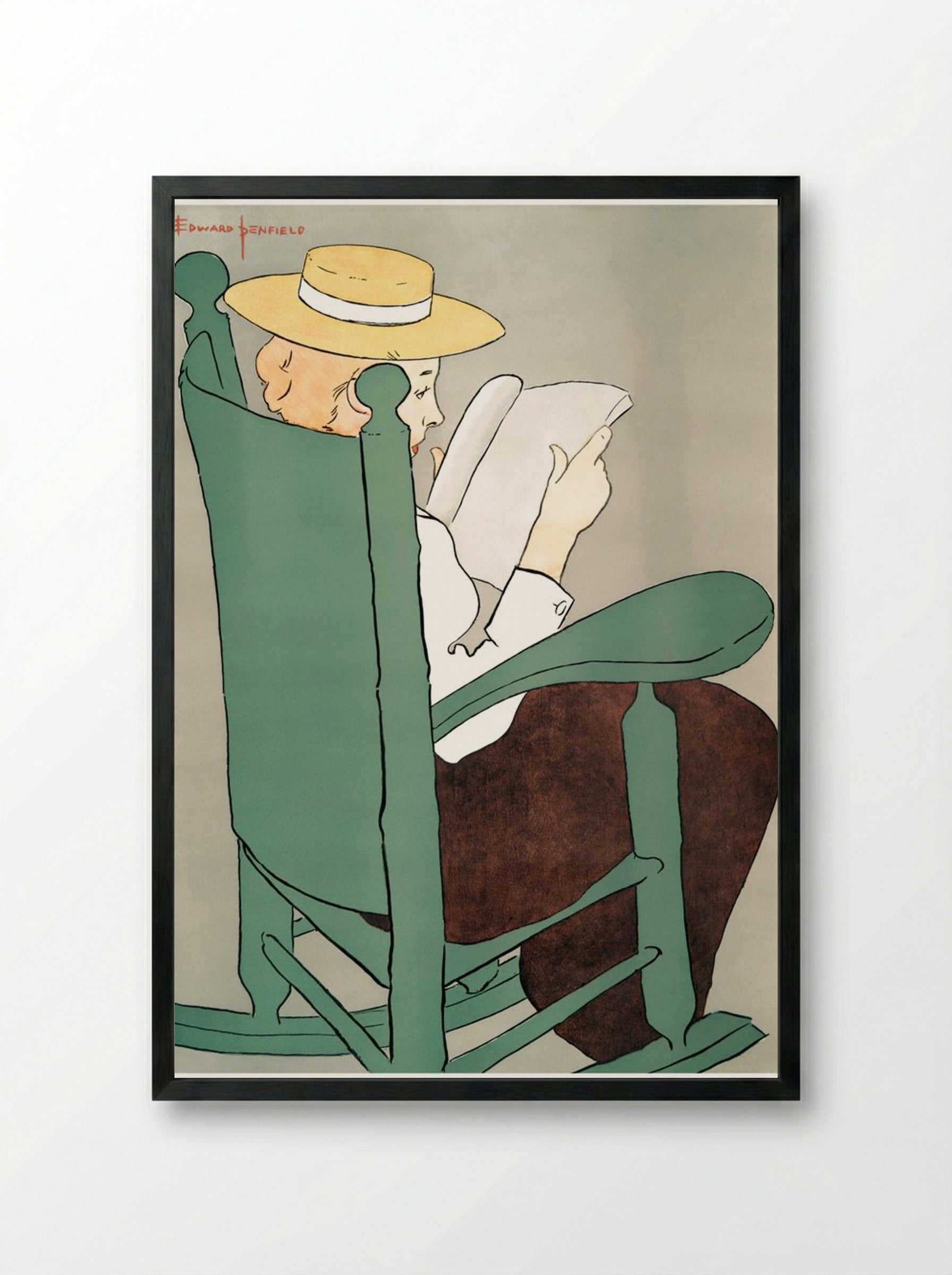 Woman Reading in a Rocking Chair - Edward Penfield - Framed Print Black