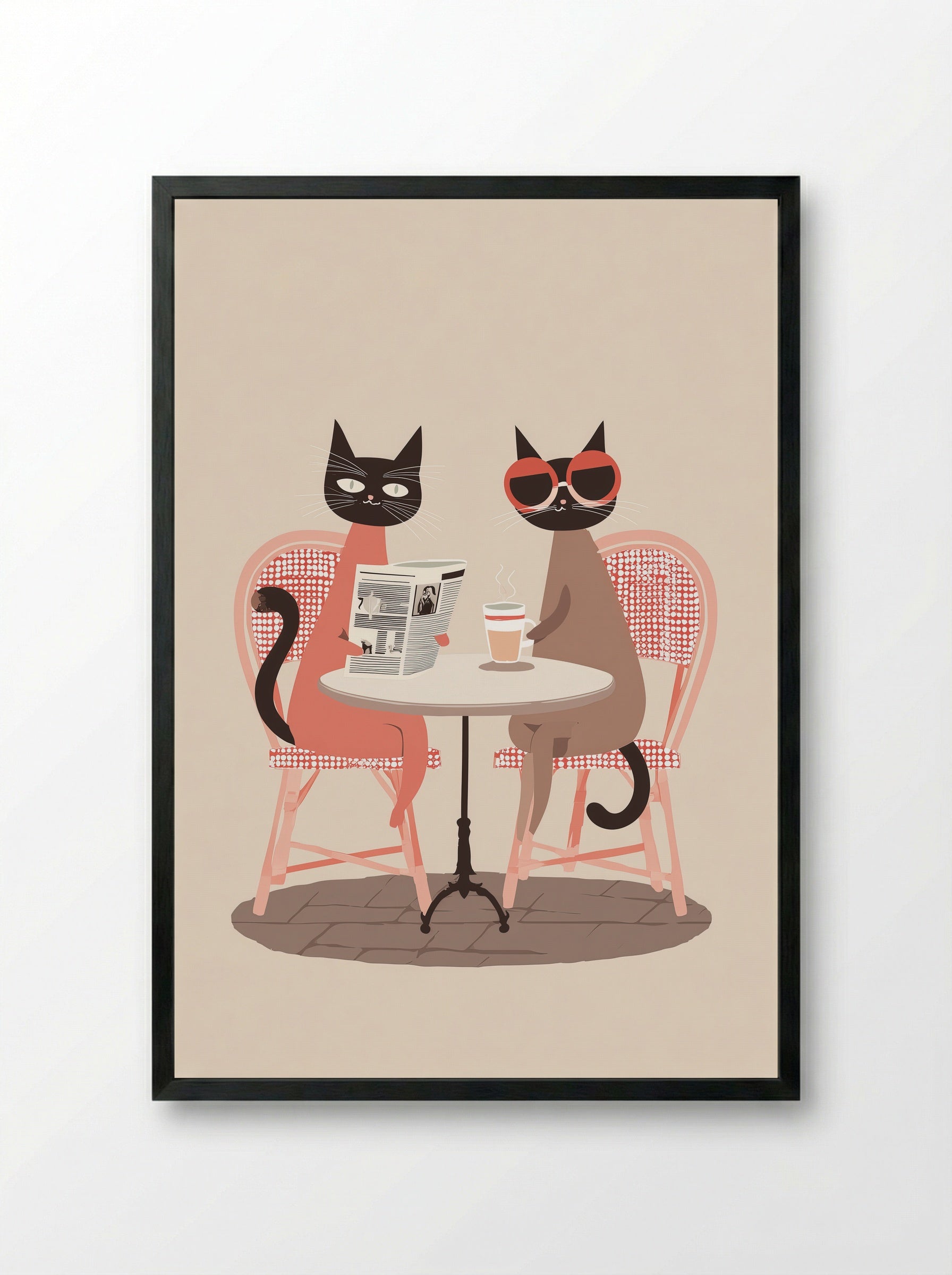Parisian Cats at Café Pause - Framed Print Black