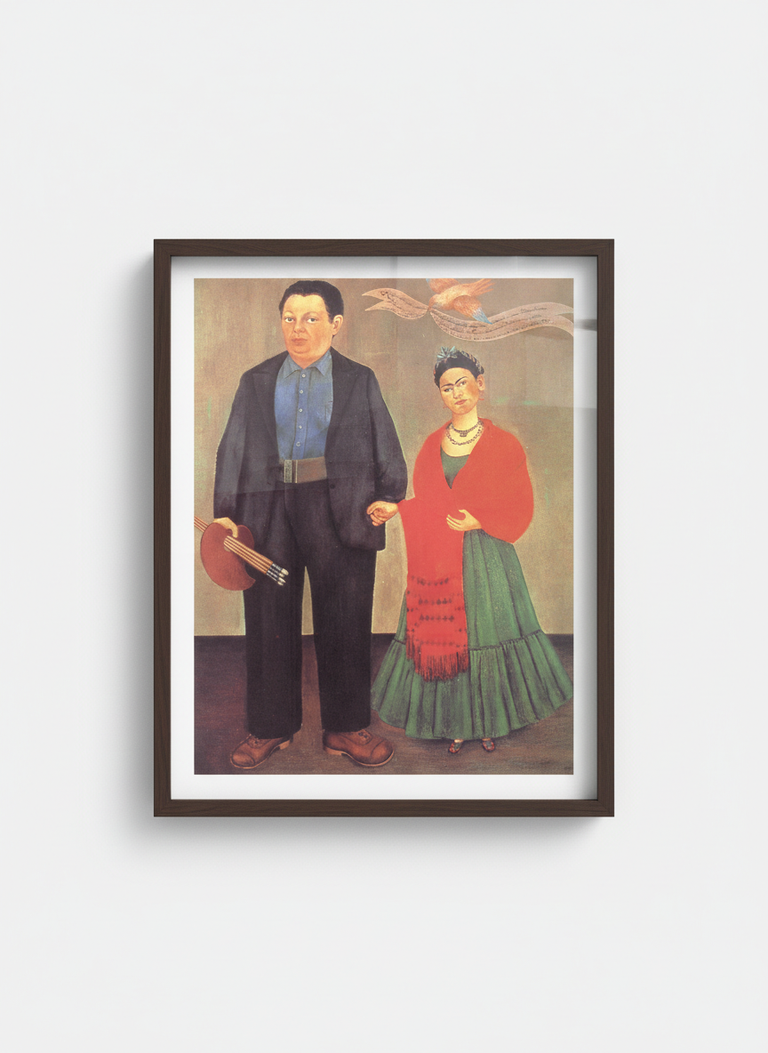 Frida and Diego Rivera - Frida Kahlo - Framed Print Dark Wood