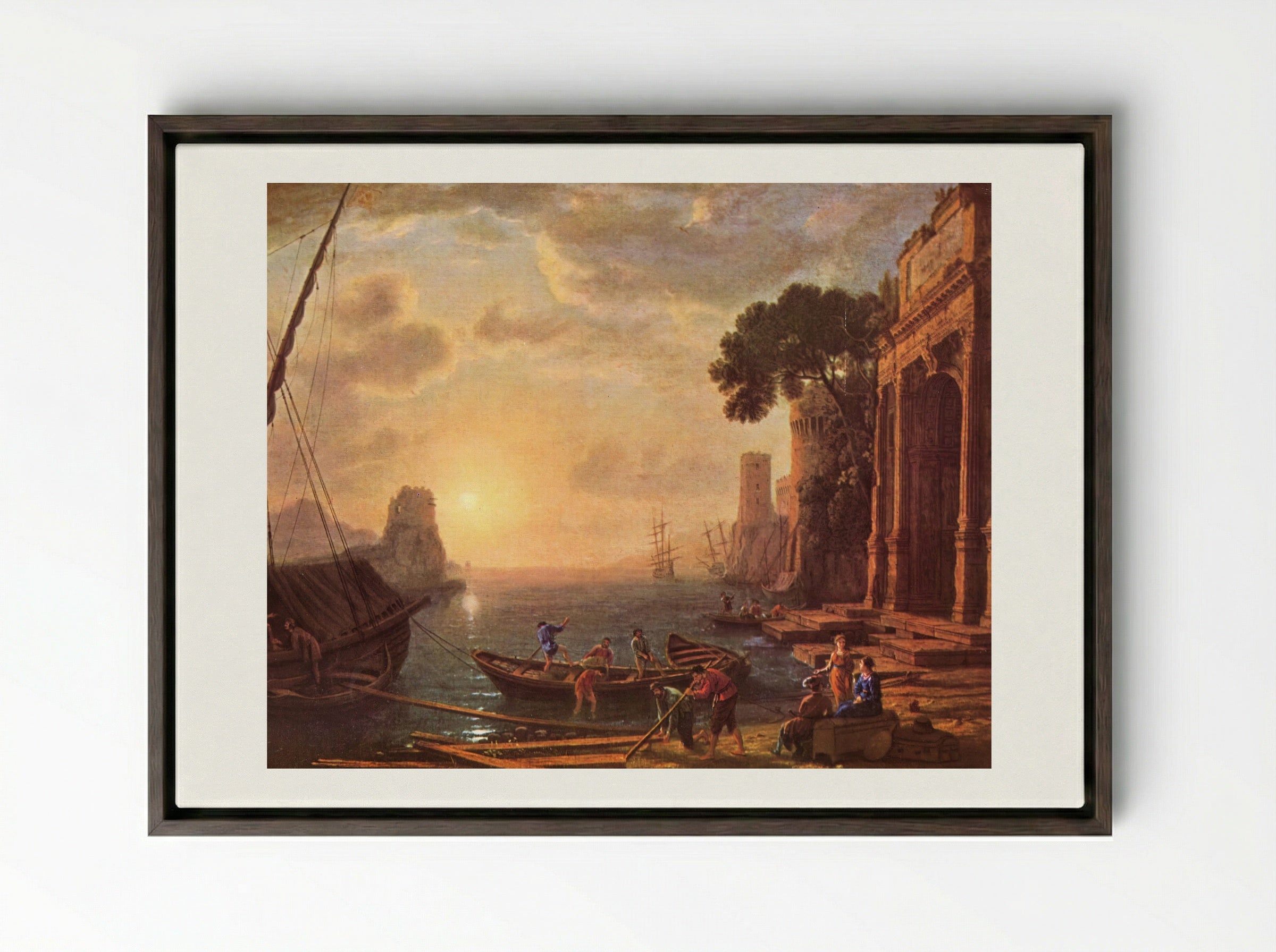 Seaport at Sunset - Claude Lorrain - Framed Canvas Dark Wood