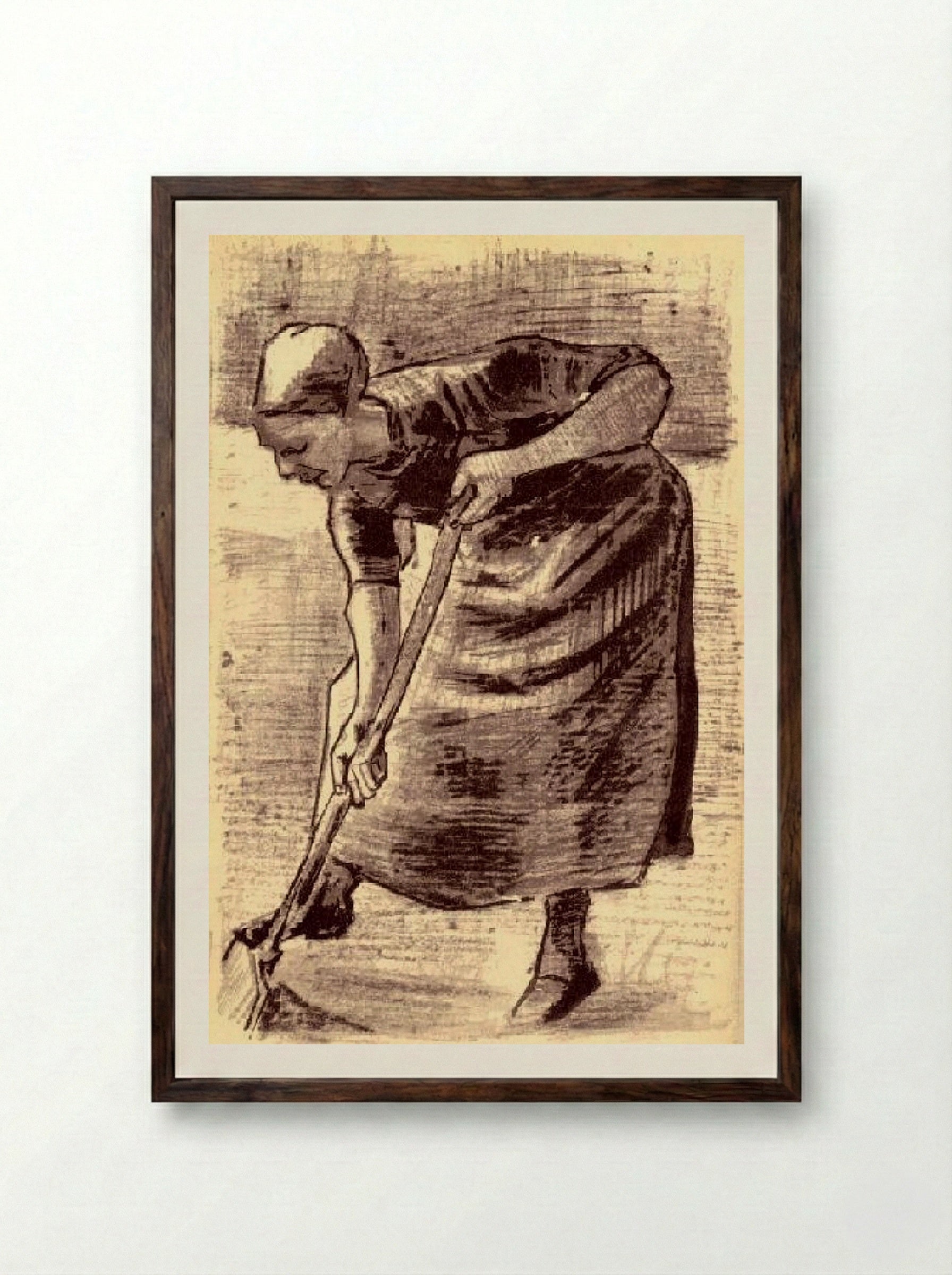 Woman Digging - Vincent van Gogh - Framed Print Dark Wood