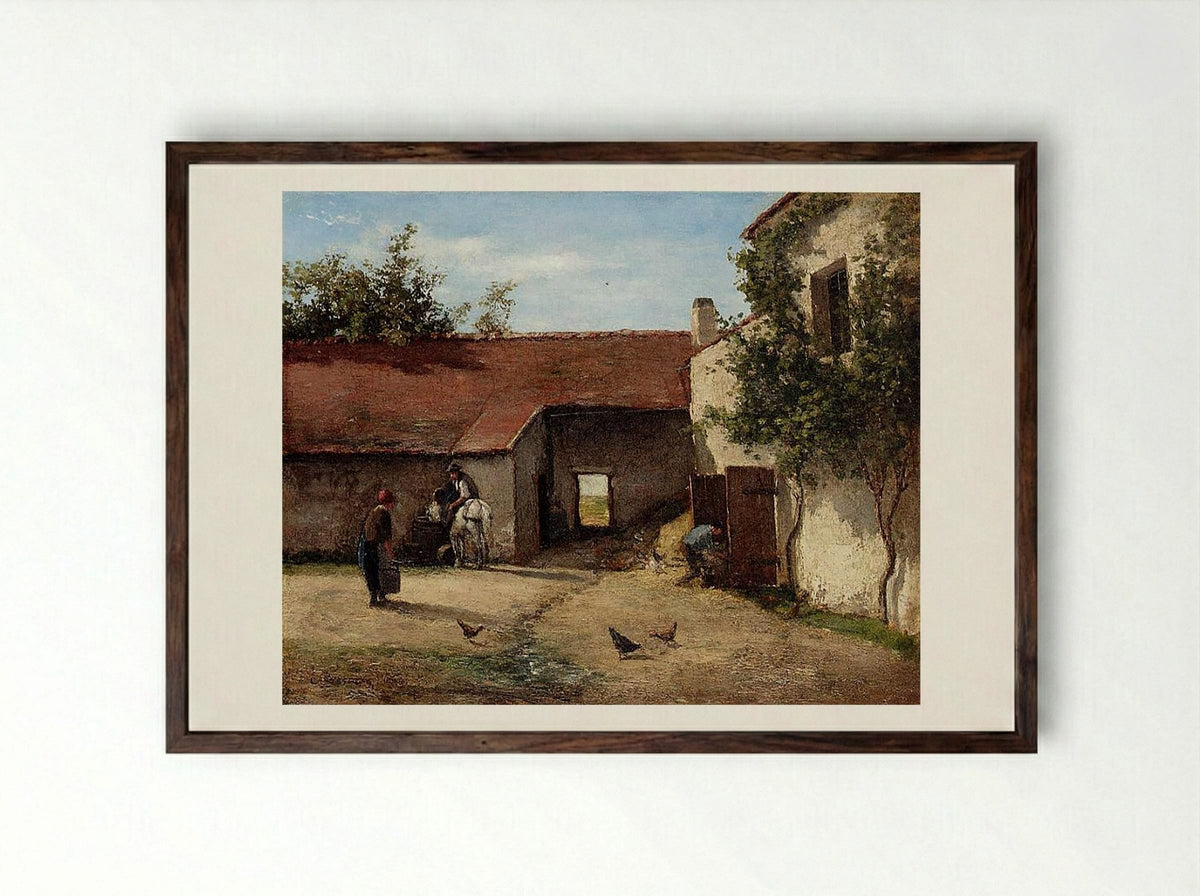 Farmyard - Constant Troyon - Framed Print Dark Wood
