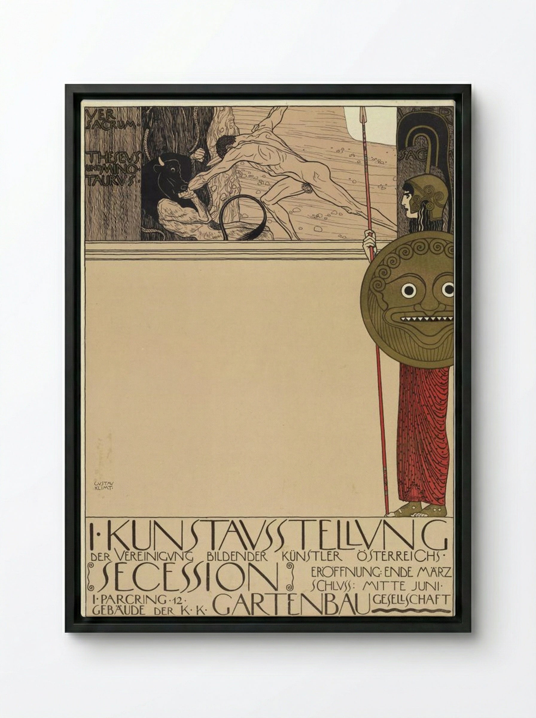 Poster for the 1st Secession Exhibition - Gustav Klimt - Framed Canvas Black