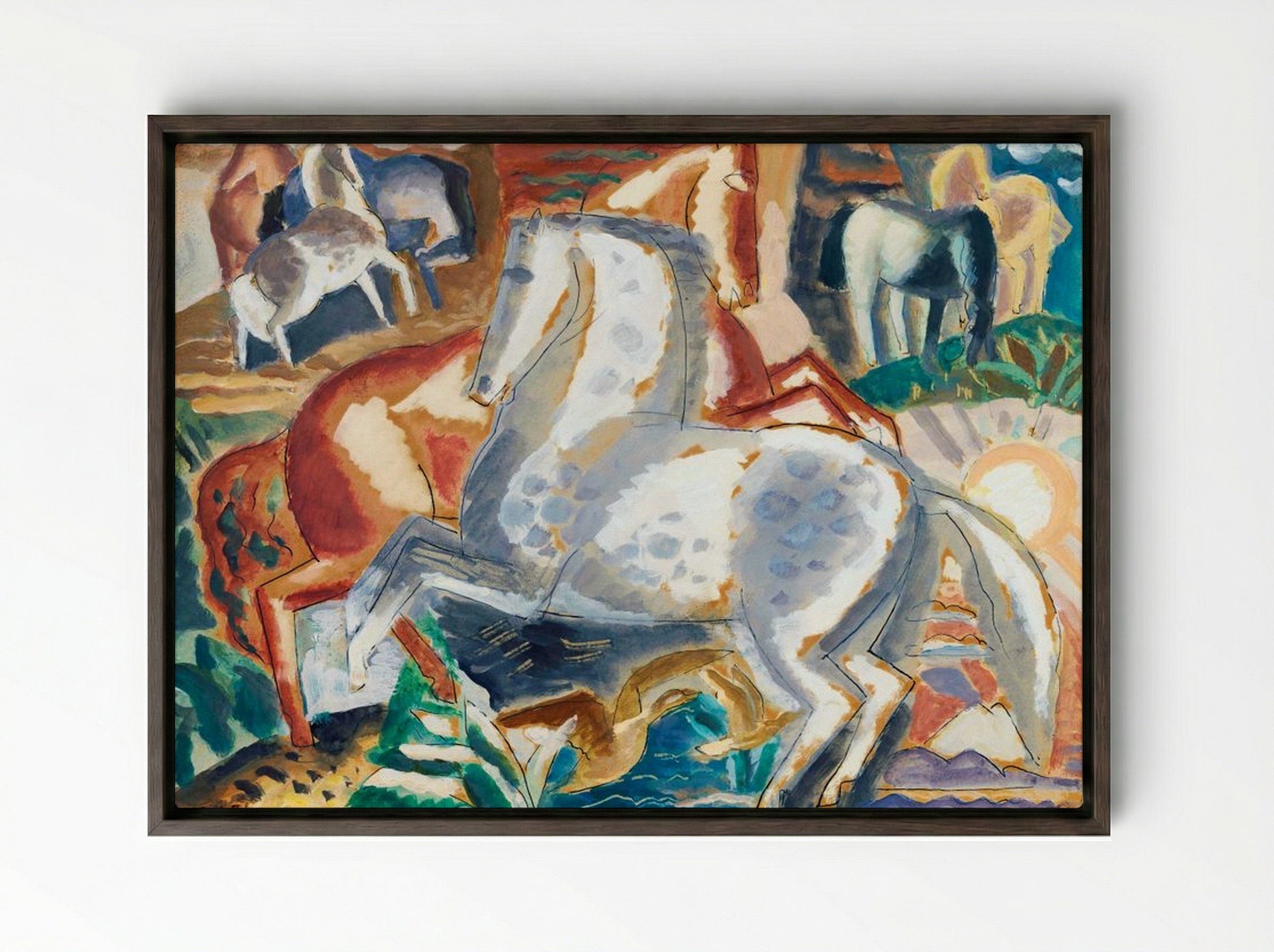 Horses in Landscape - Leo Gestel - Framed Canvas Dark Wood