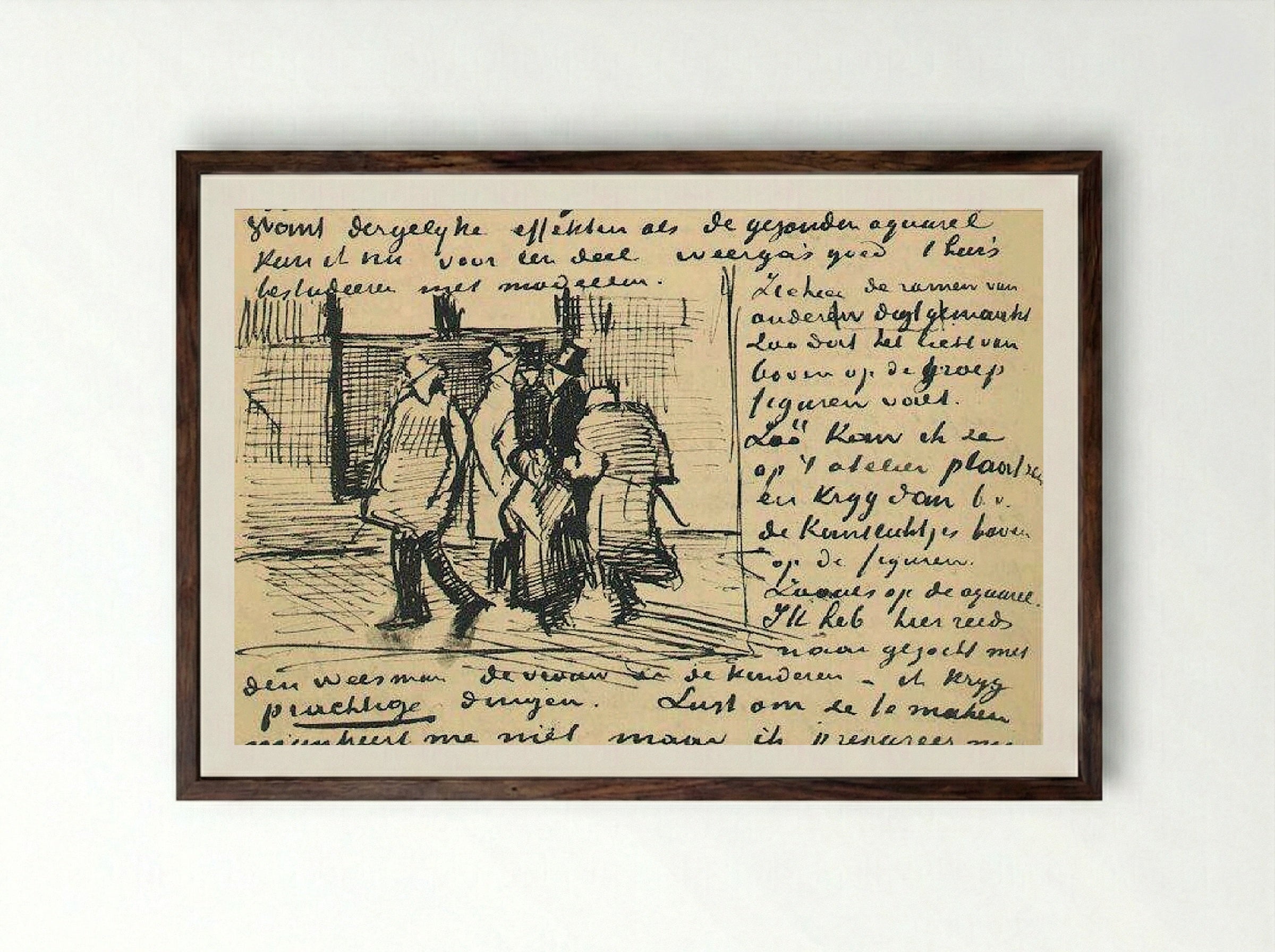 People in the Studio (Letter Sketch) - Vincent van Gogh - Framed Print Dark Wood
