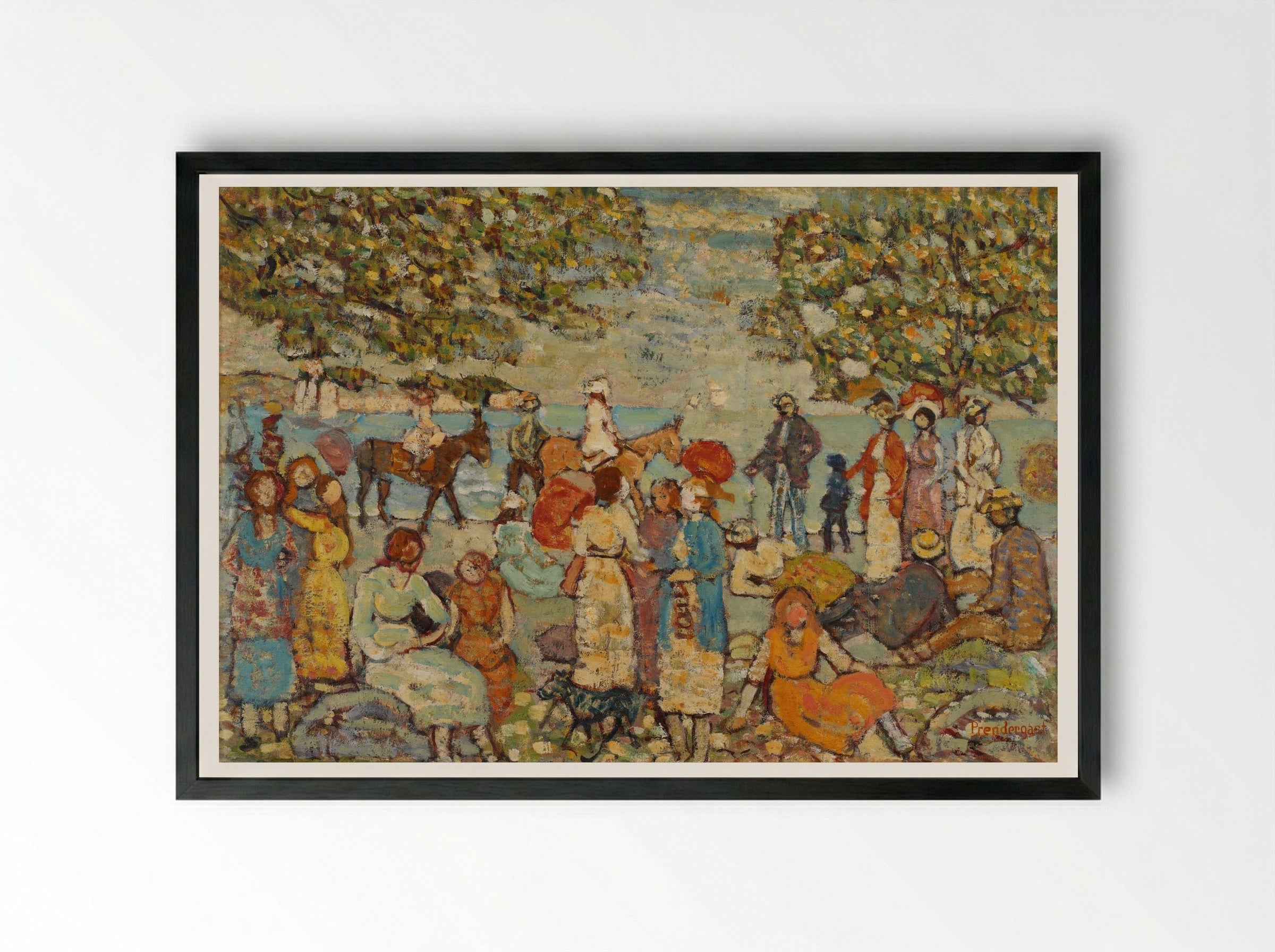 Beach Scene with Donkeys or Mules - Maurice Brazil Prendergast - Framed Print Black