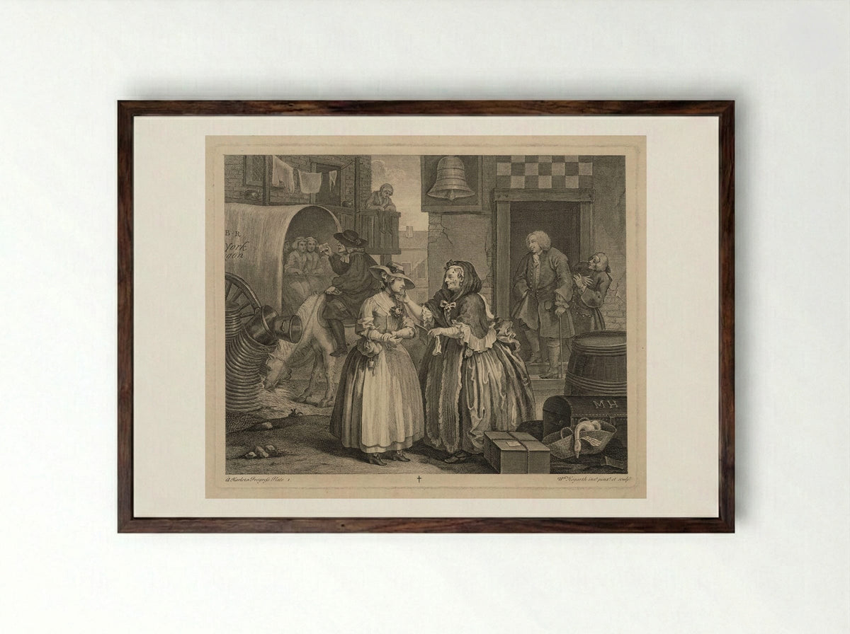 Moll Hackabout Encounters a Bawd in London - William Hogarth - Framed Print Dark Wood