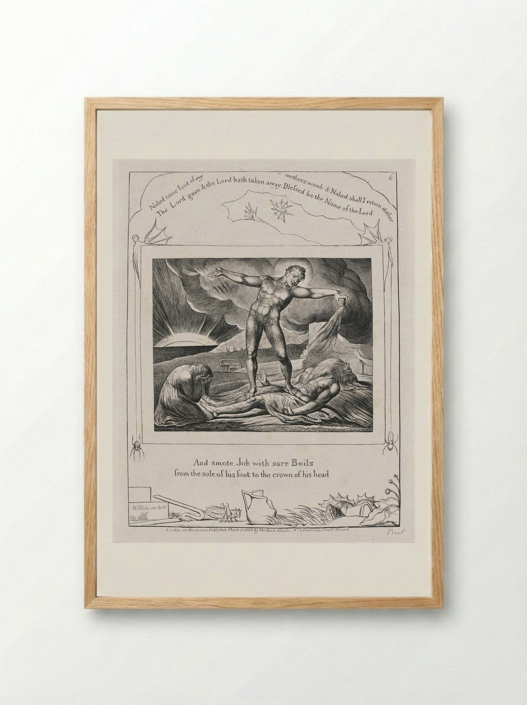And smote Job with sore Boils - William Blake - Framed Print Wood