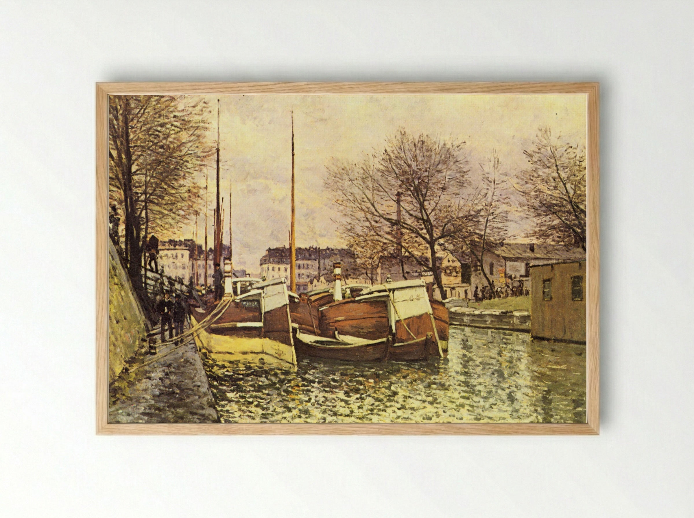 Barges on the Canal Saint-Martin, Paris - Alfred Sisley - Framed Print Wood