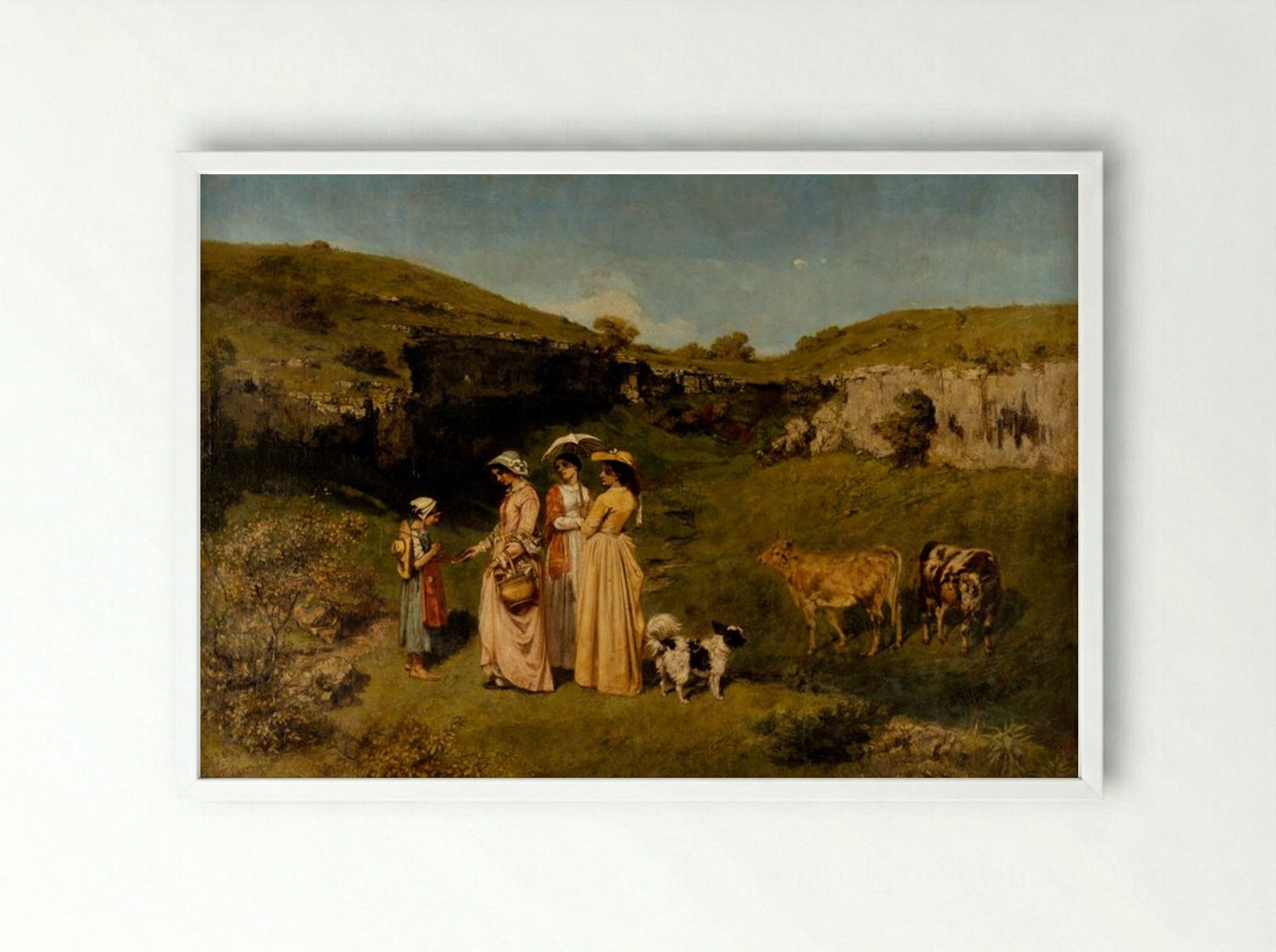 Young Ladies of the Village - Gustave Courbet - Framed Print White