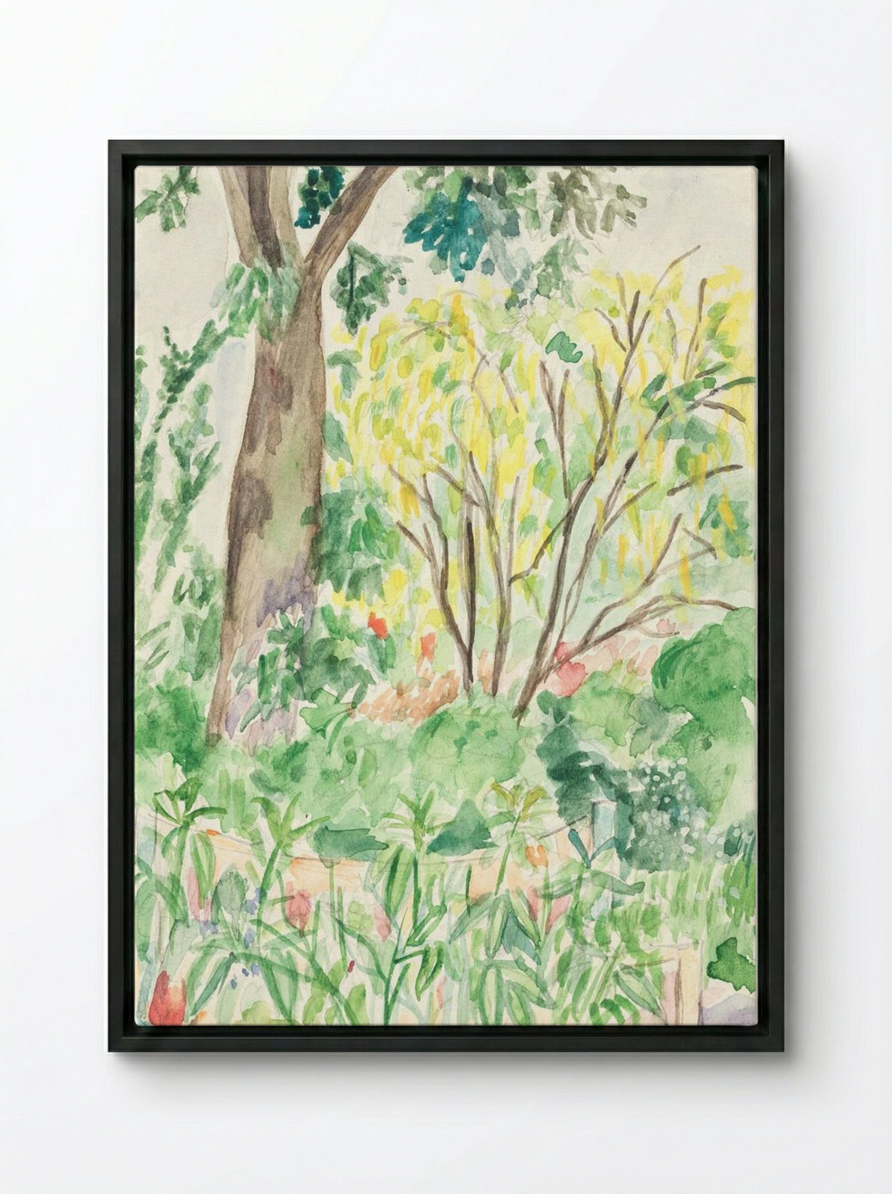 Golden Rain in a Garden - John Christensen - Framed Canvas Black