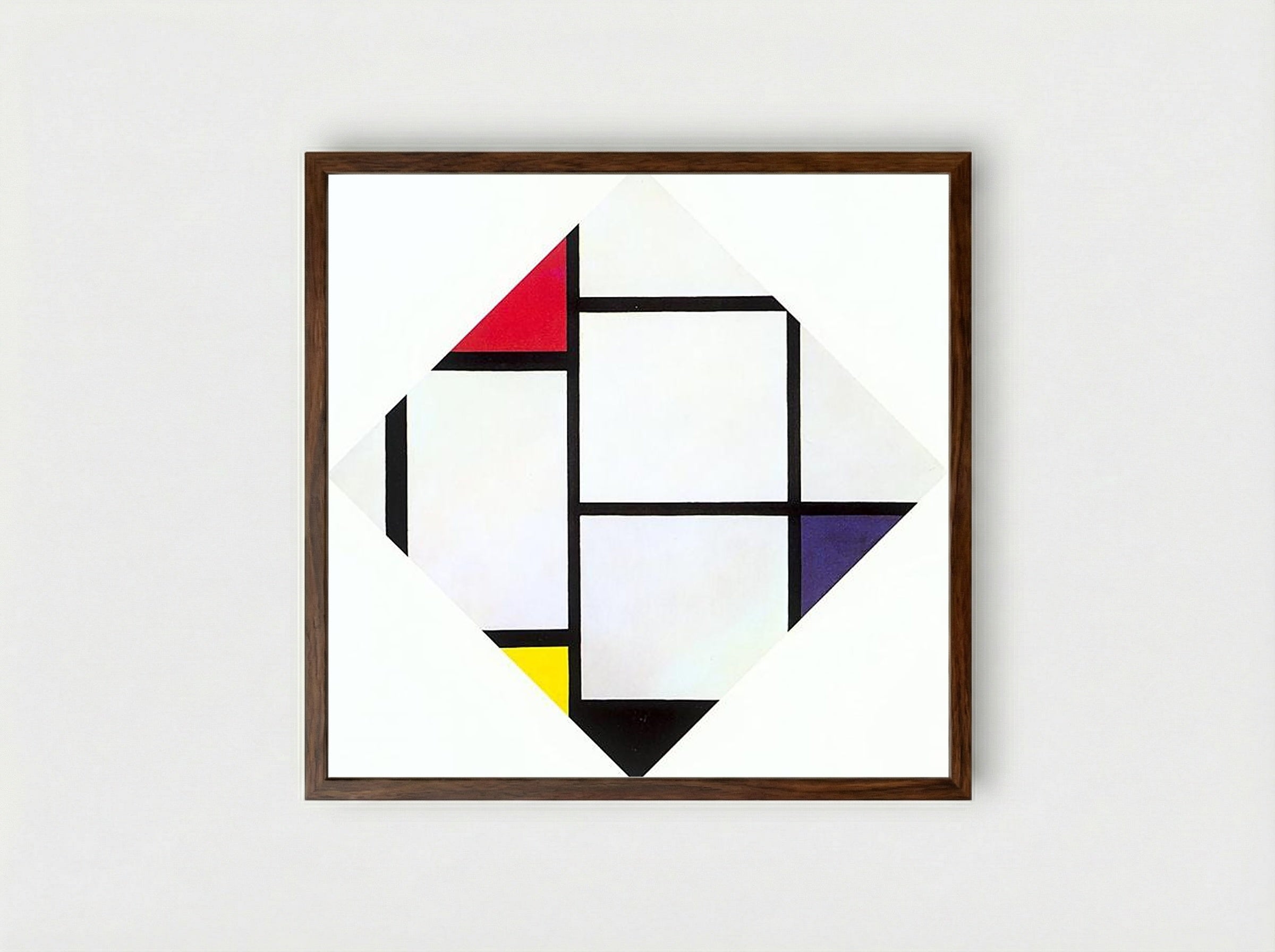 Lozenge Composition with Red, Gray, Blue, Yellow, and Black - Piet Mondrian - Framed Print Dark Wood