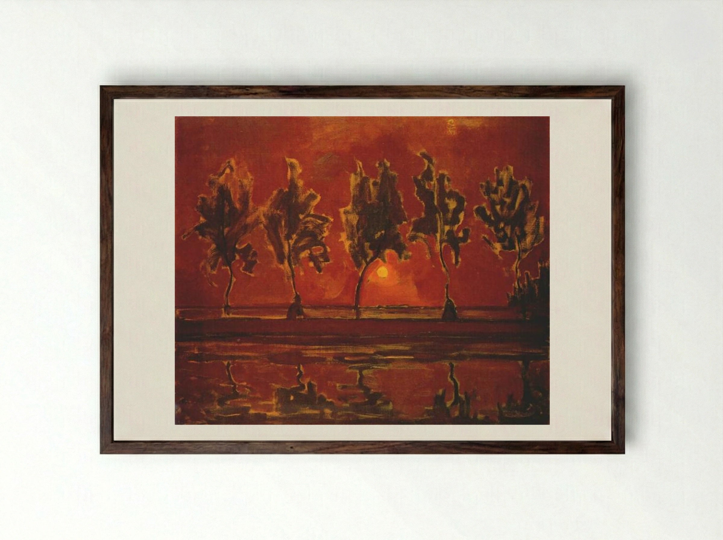 Trees by the Gein at Moonrise - Piet Mondrian - Framed Print Dark Wood