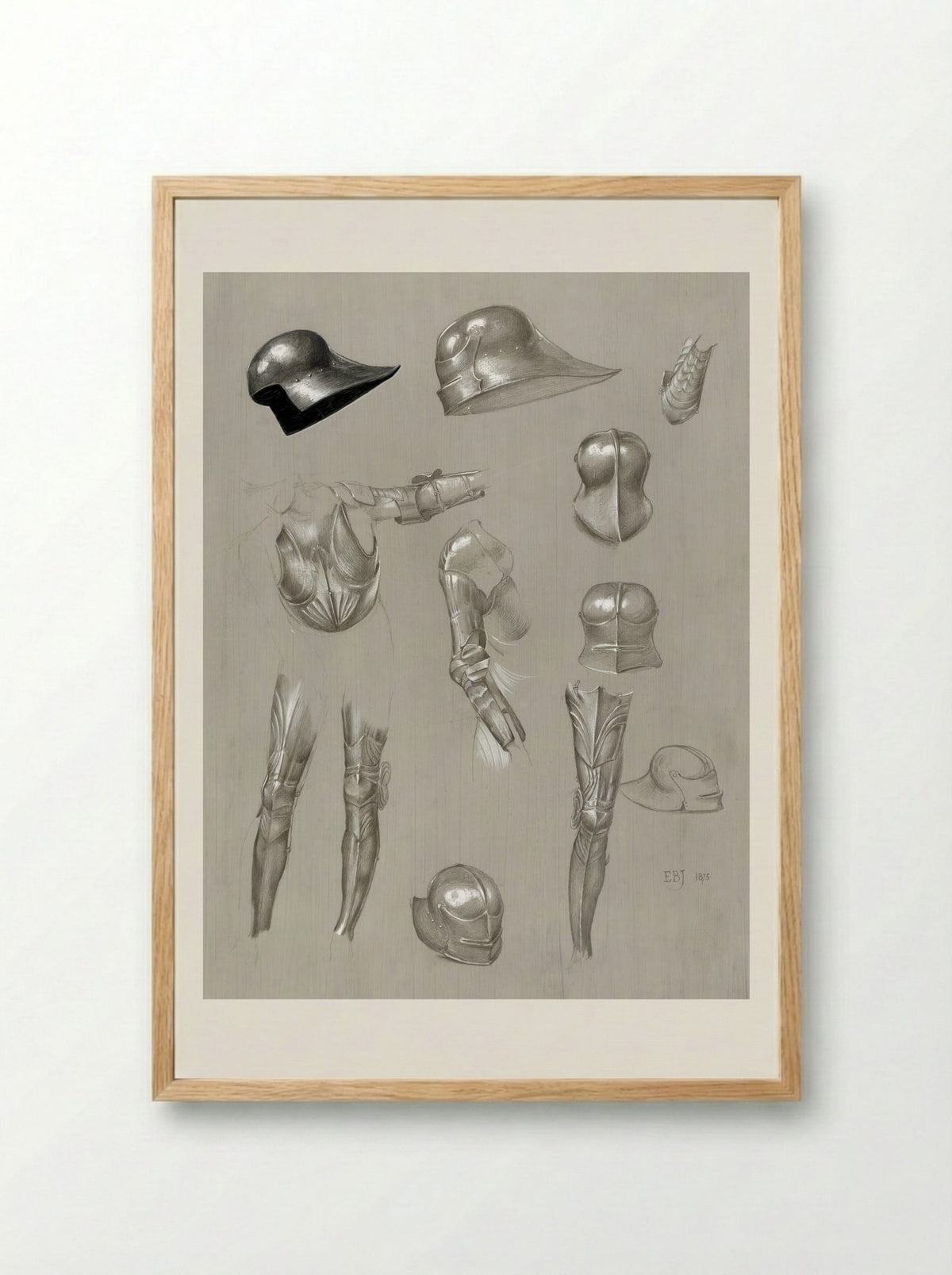 Studies of a Suit of Armour - Edward Burne-Jones - Framed Print Wood