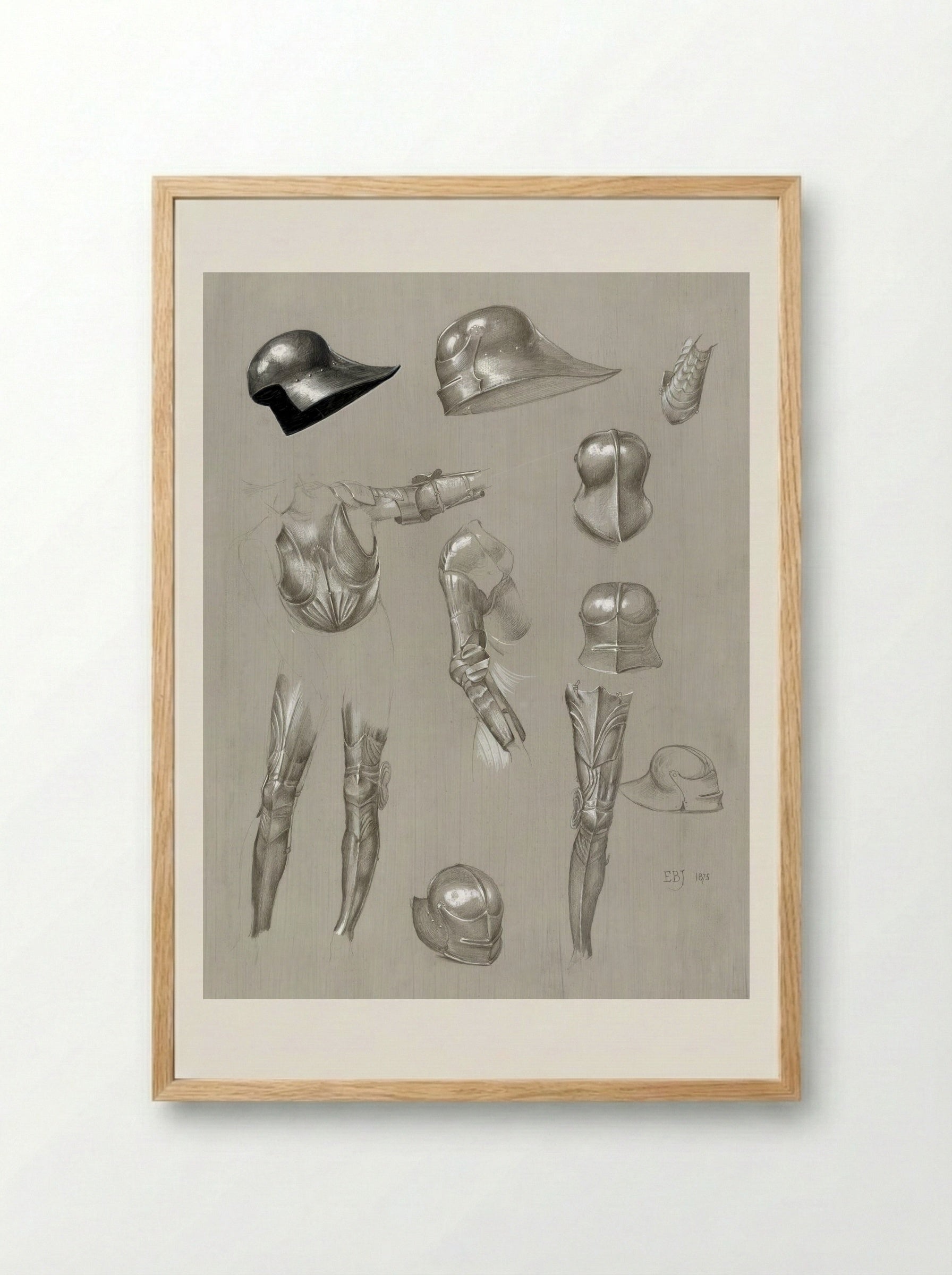 Studies of a Suit of Armour - Edward Burne-Jones - Framed Print Wood