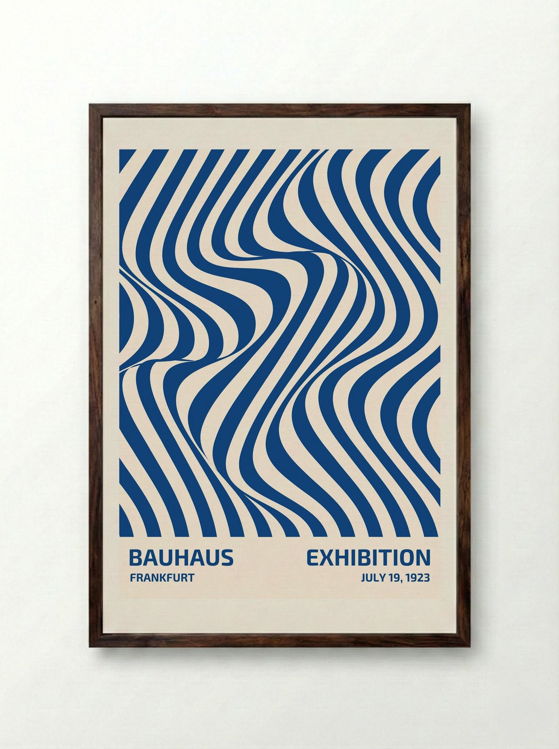 Bauhaus Optical Waves – Blue Edition (1923) - Framed Print Dark Wood
