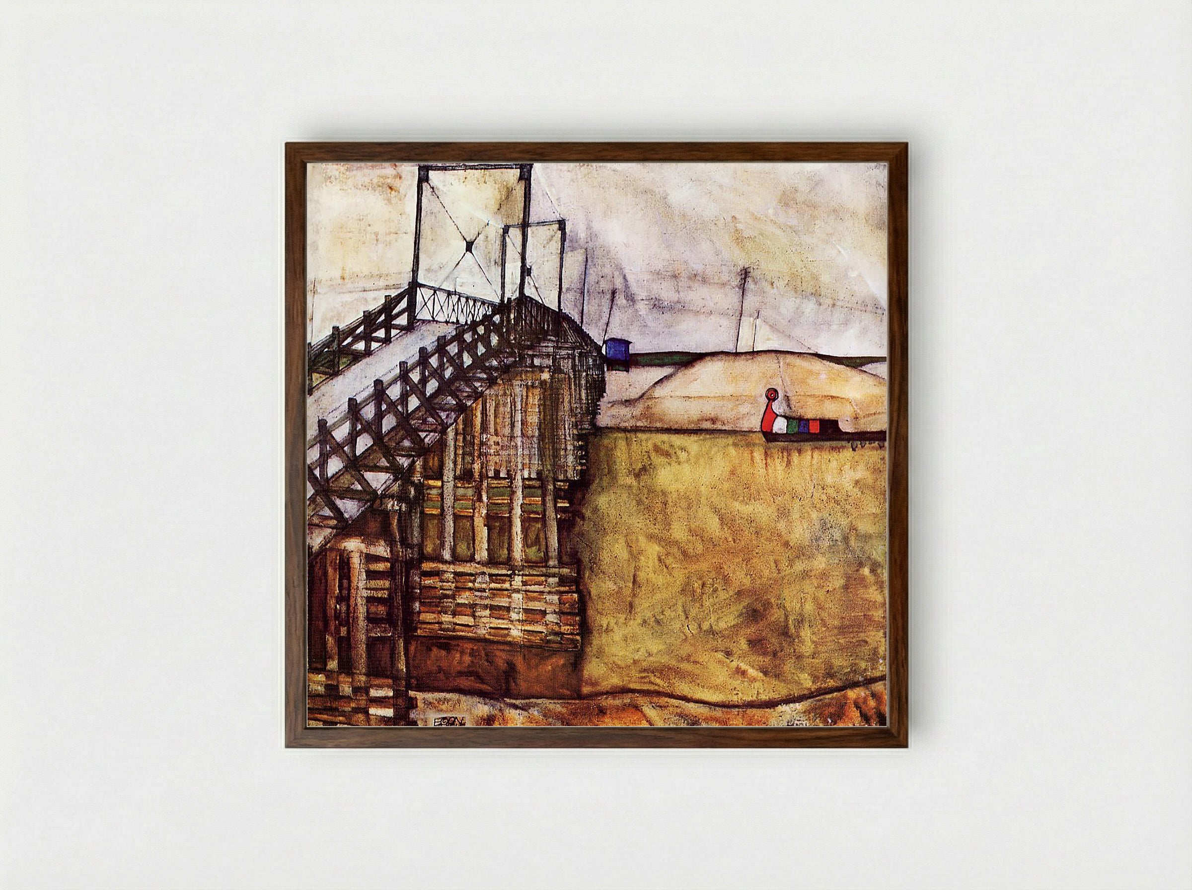 The Bridge - Egon Schiele - Framed Print Dark Wood