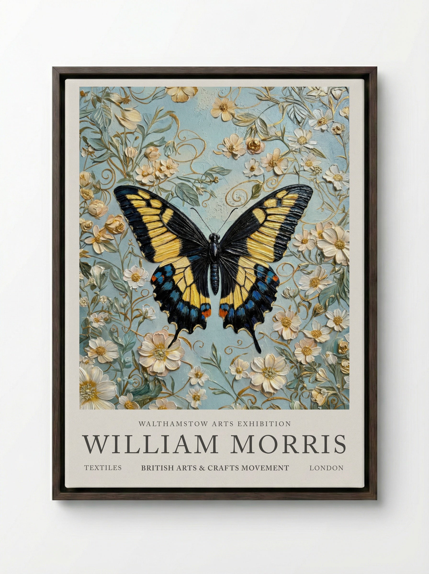 Swallowtail Butterfly - William Morris - Framed Canvas Dark Wood