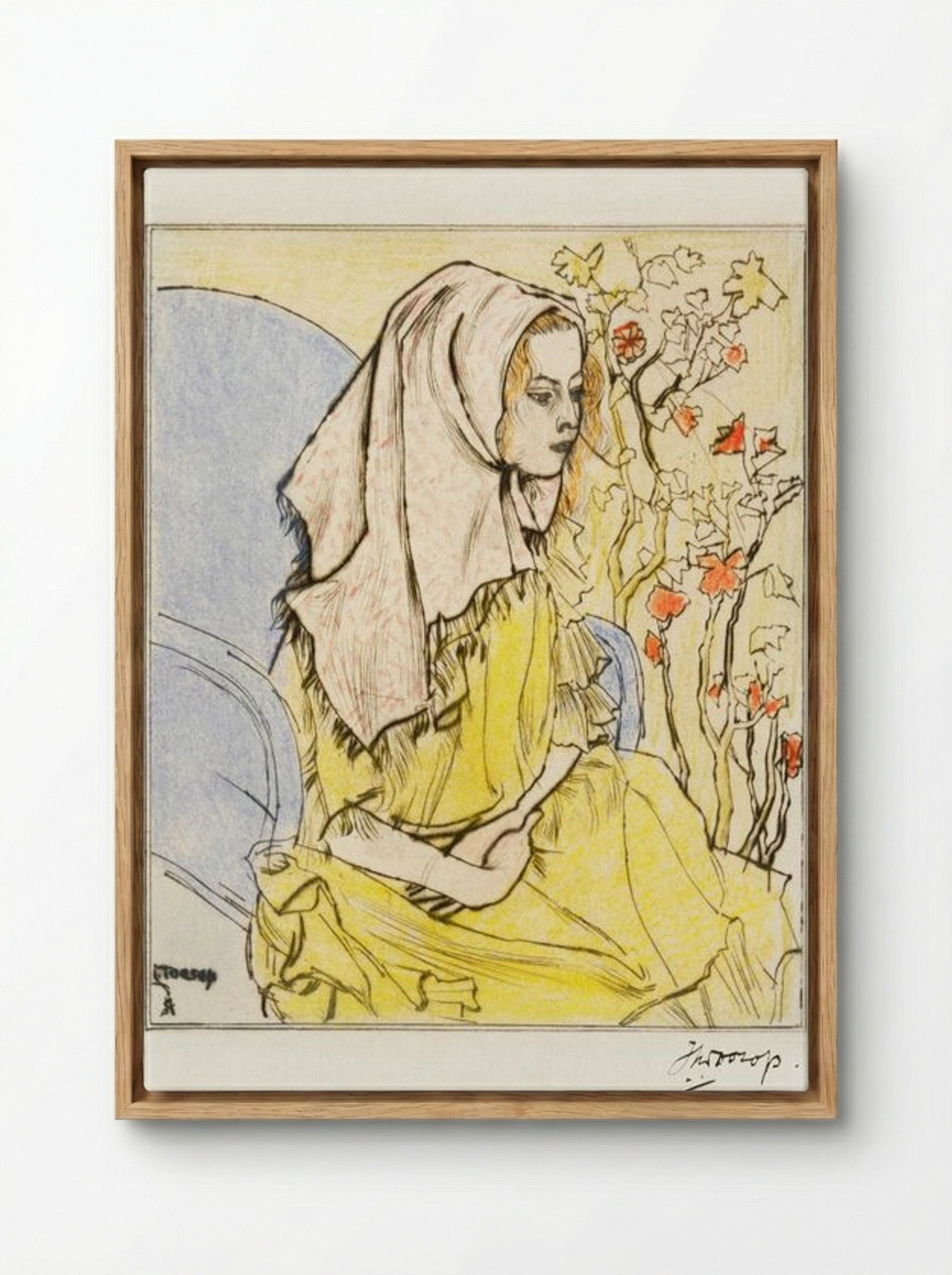 Charley Toorop with a Headscarf in an Armchair - Jan Toorop - Framed Canvas Wood