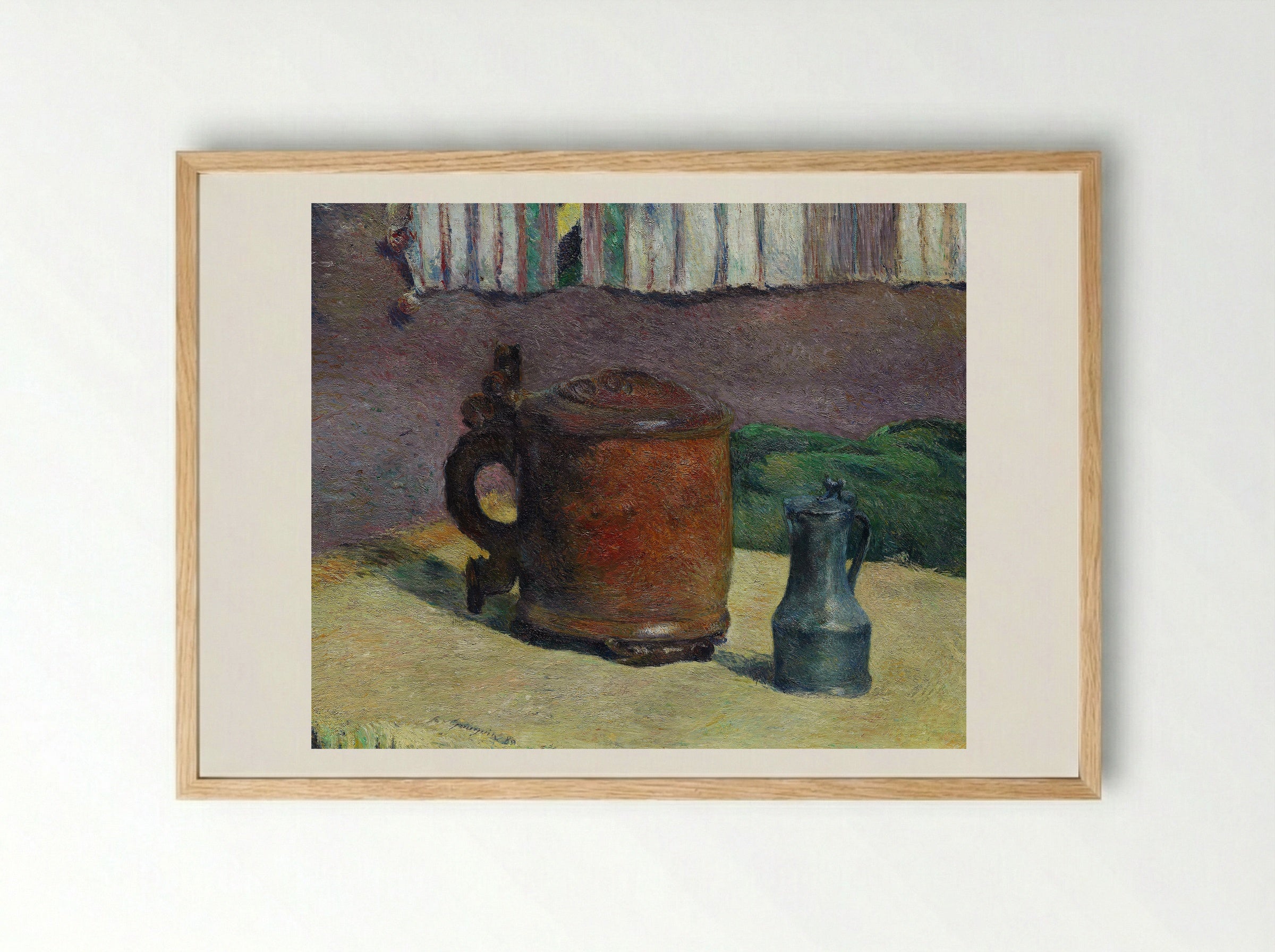 Still Life with Wood Tankard and Metal Pitcher - Paul Gauguin - Framed Print Wood
