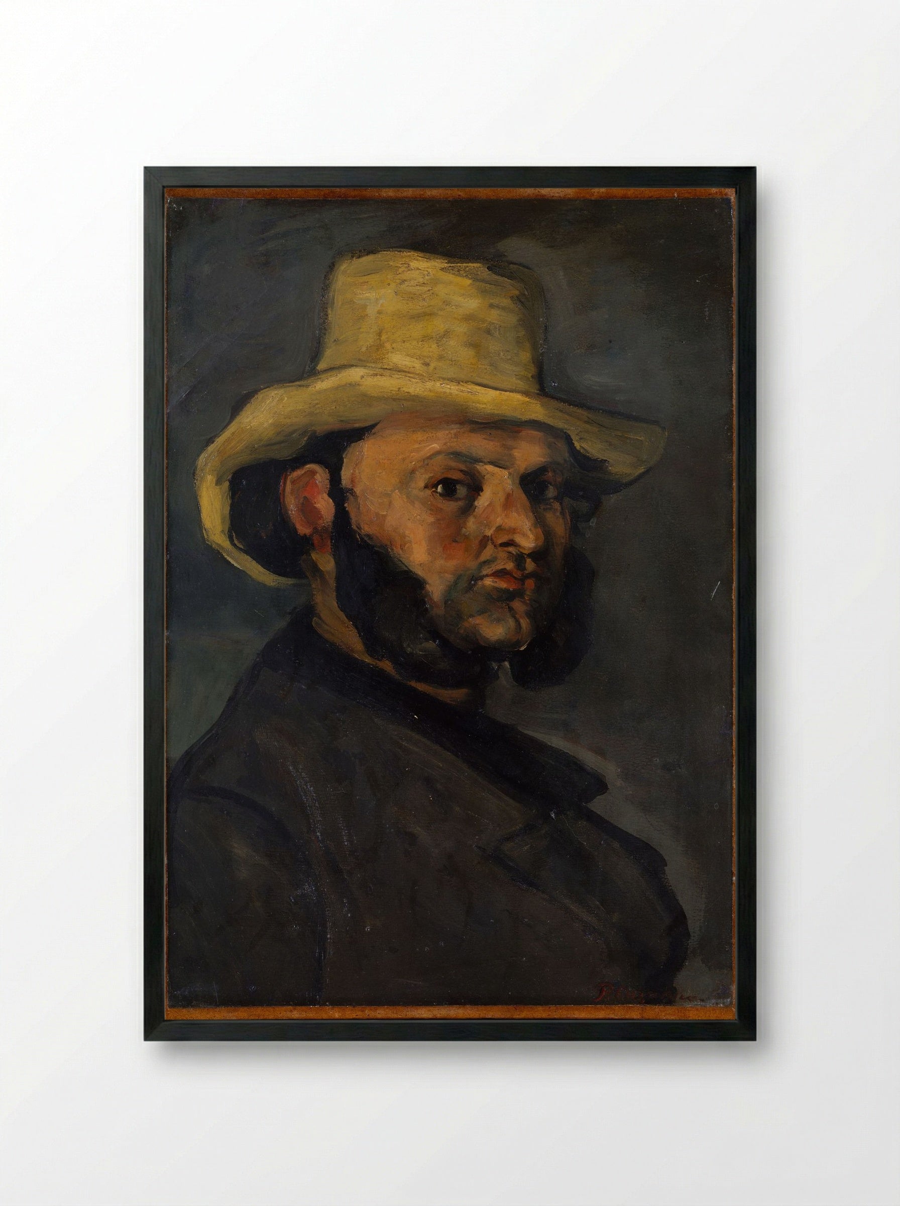 Gustave Boyer (b. 1840) in a Straw Hat - Paul Cézanne - Framed Print Black