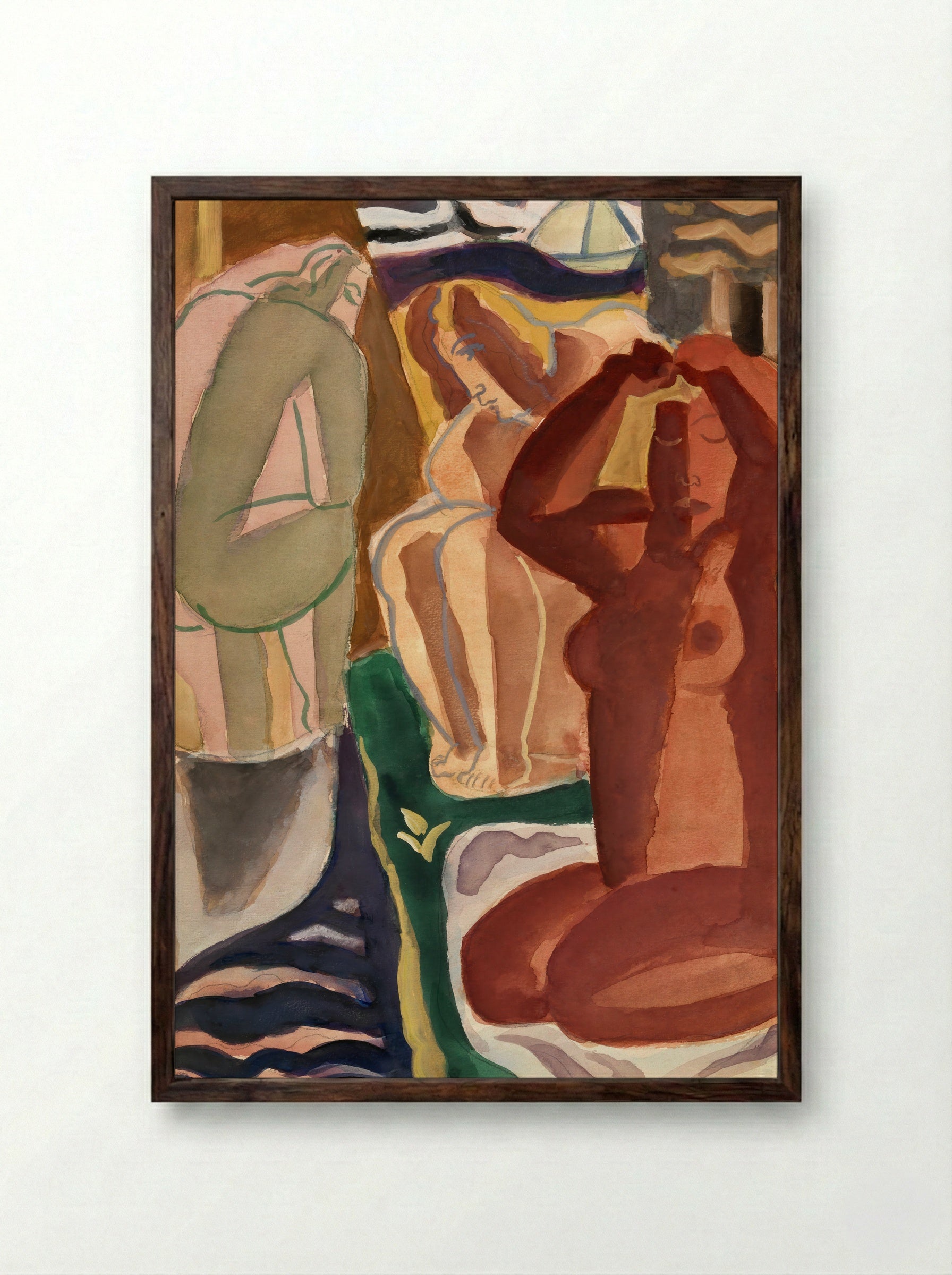 Two Bathing Women and a Bridge Figure - Leo Gestel - Framed Print Dark Wood