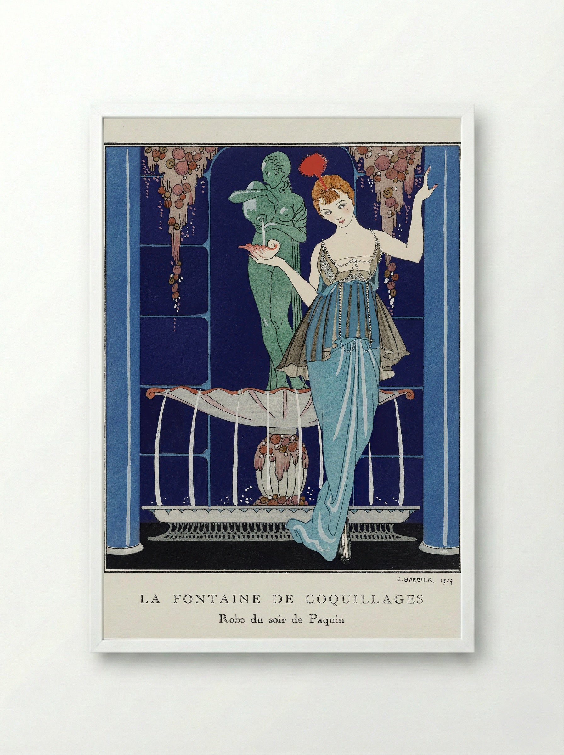 La Fontaine de Coquillages, Robe du Soir de Paquin - George Barbier - Framed Print White